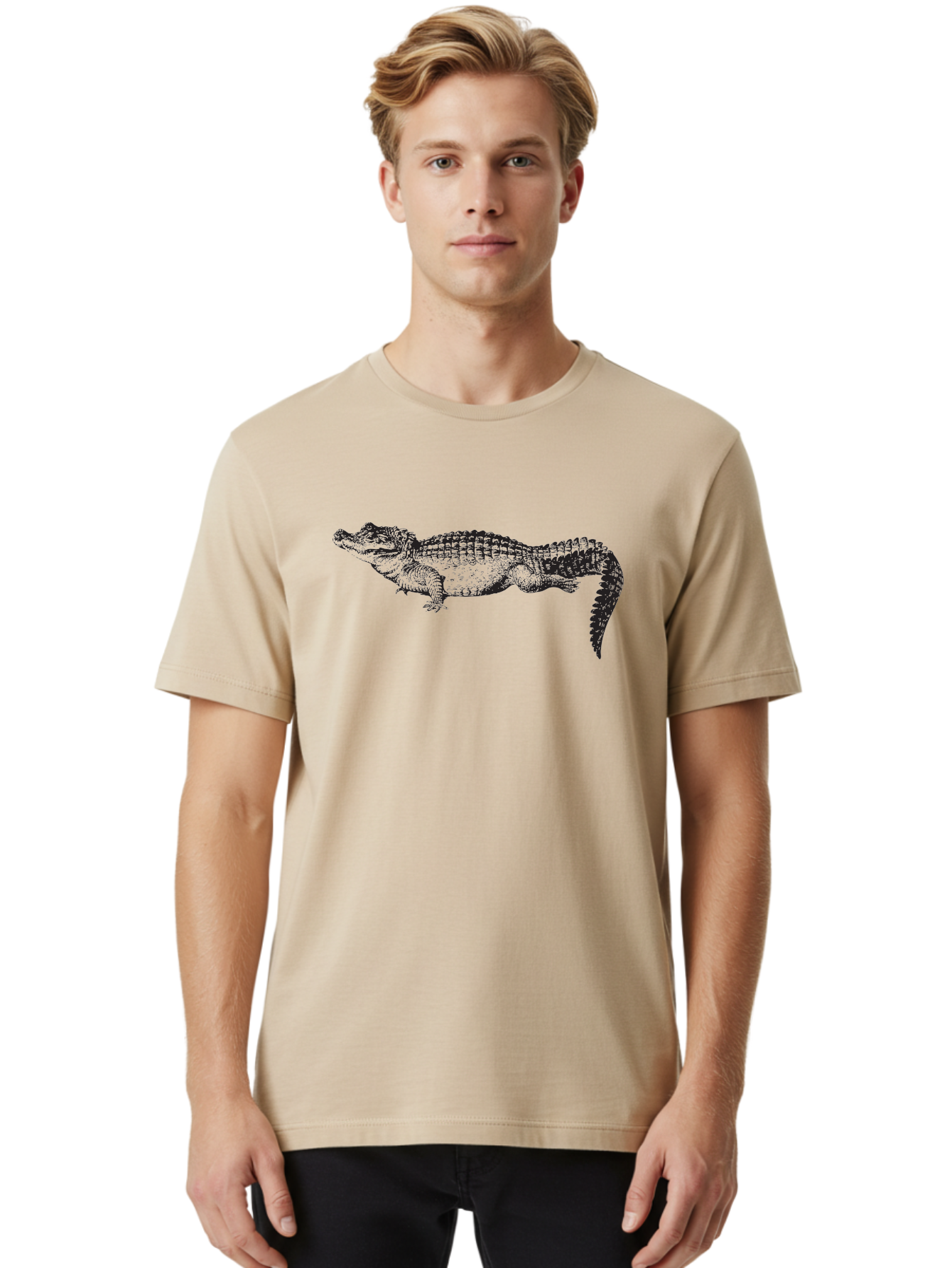 Crocodile-1 Men'S Graphic Tee, 100% Cotton, Comfortable Casual Summer Wear, Machine Washable, Crocodile Illustration, Reptile Art, Wildlife Graphic, Scaly Texture, Sharp Teeth, Ancient Creature, Black And Green, Graphic Design Aad872 20