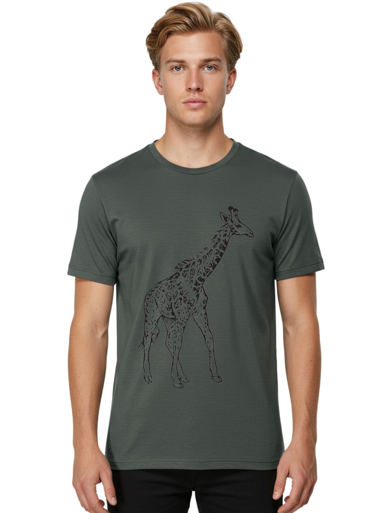 Giraffe Men'S Graphic Tee, 100% Cotton, Comfortable Casual Summer Wear, Machine Washable, Giraffe Illustration, Safari Animal, Wildlife Graphic, Spotted Fur, Tall Mammal, Cartoon Style, Simple Design, Black Outline Aad893 22