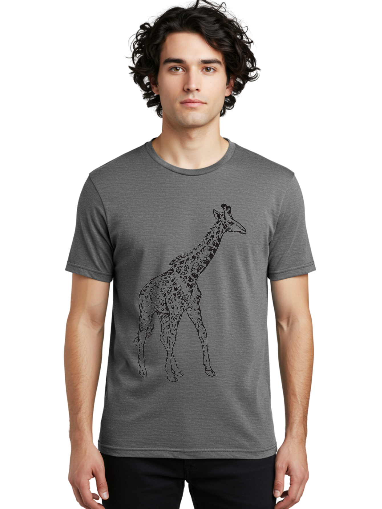Giraffe Men'S Graphic Tee, 100% Cotton, Comfortable Casual Summer Wear, Machine Washable, Giraffe Illustration, Safari Animal, Wildlife Graphic, Spotted Fur, Tall Mammal, Cartoon Style, Simple Design, Black Outline Aad893 30