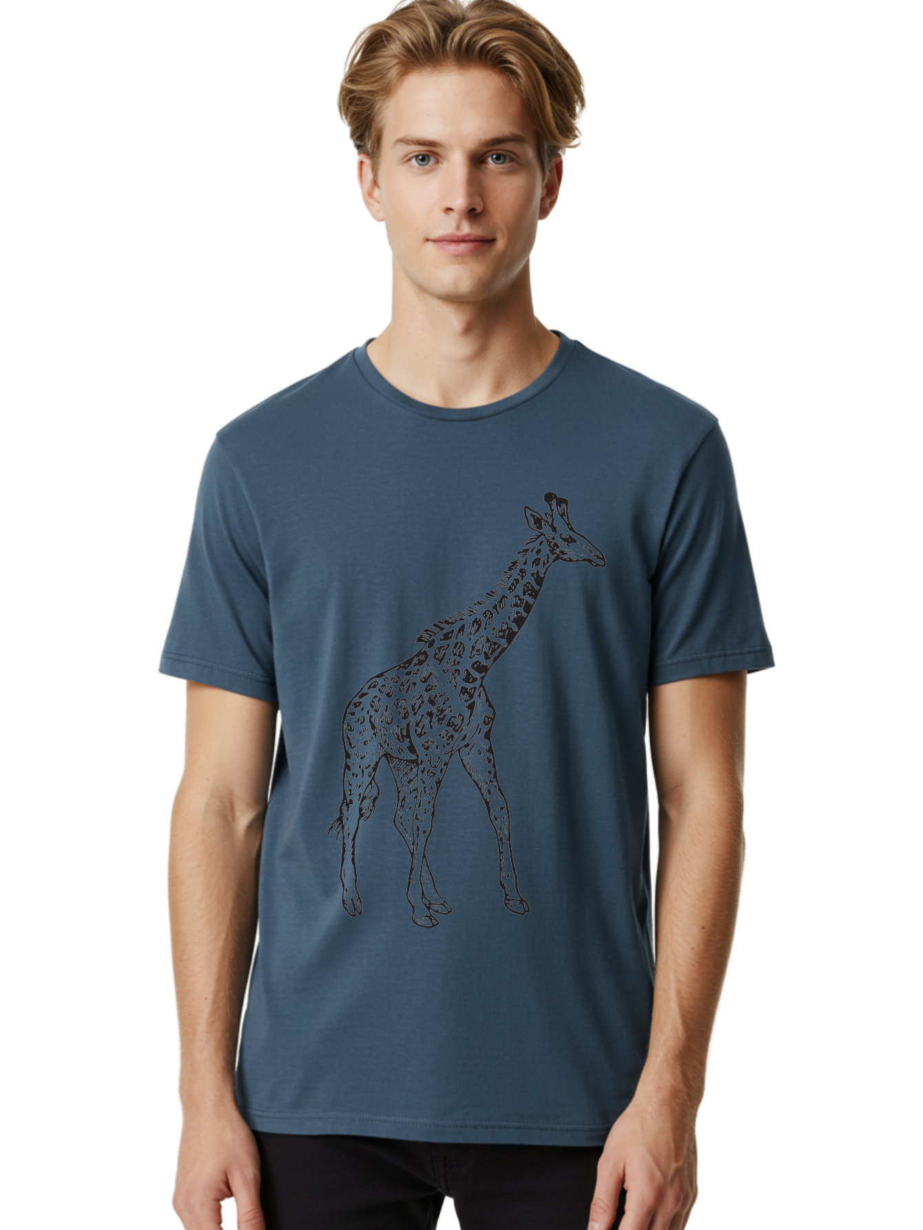 Giraffe Men'S Graphic Tee, 100% Cotton, Comfortable Casual Summer Wear, Machine Washable, Giraffe Illustration, Safari Animal, Wildlife Graphic, Spotted Fur, Tall Mammal, Cartoon Style, Simple Design, Black Outline Aad893 14