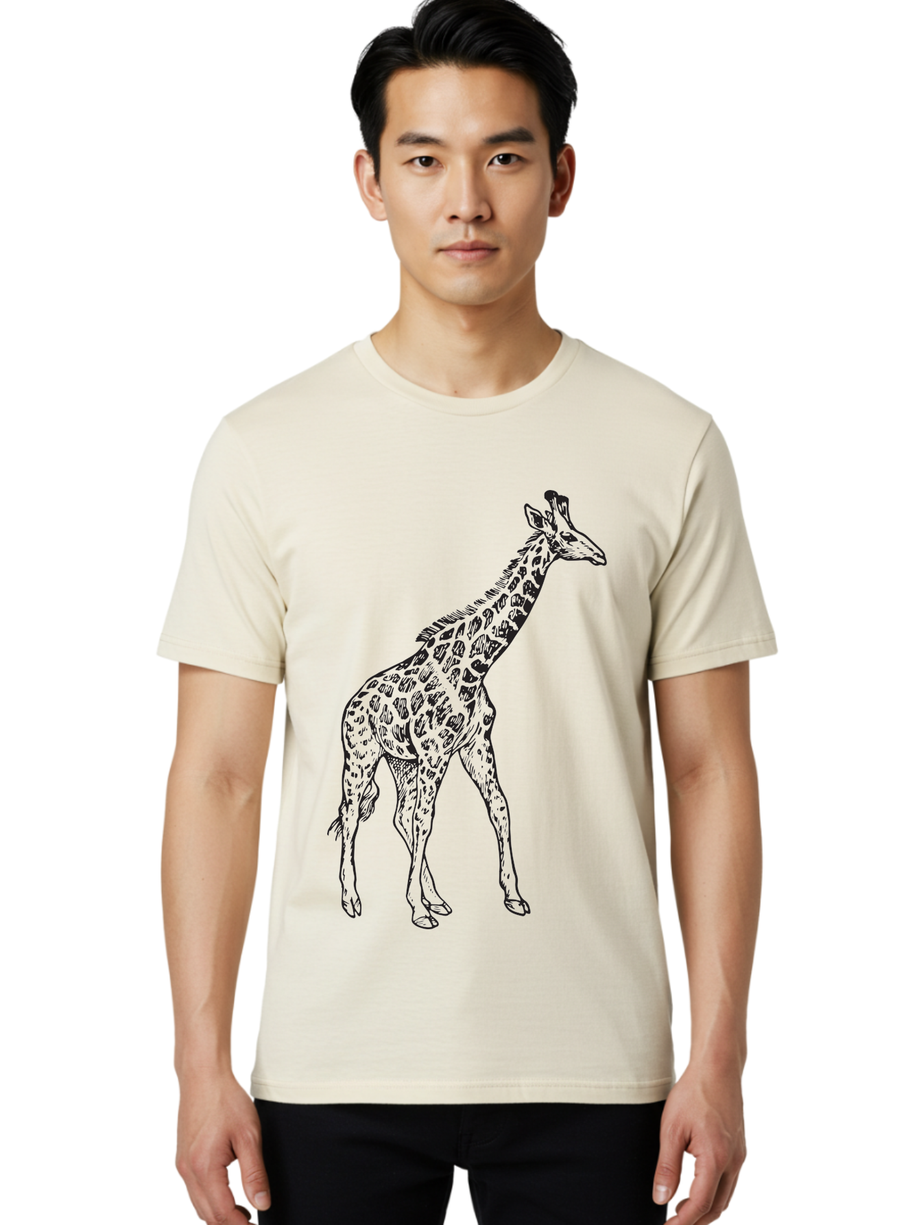 Giraffe Men'S Graphic Tee, 100% Cotton, Comfortable Casual Summer Wear, Machine Washable, Giraffe Illustration, Safari Animal, Wildlife Graphic, Spotted Fur, Tall Mammal, Cartoon Style, Simple Design, Black Outline Aad893 4
