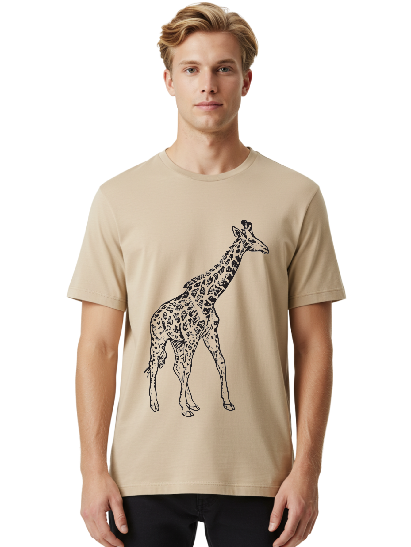 Giraffe Men'S Graphic Tee, 100% Cotton, Comfortable Casual Summer Wear, Machine Washable, Giraffe Illustration, Safari Animal, Wildlife Graphic, Spotted Fur, Tall Mammal, Cartoon Style, Simple Design, Black Outline Aad893 12
