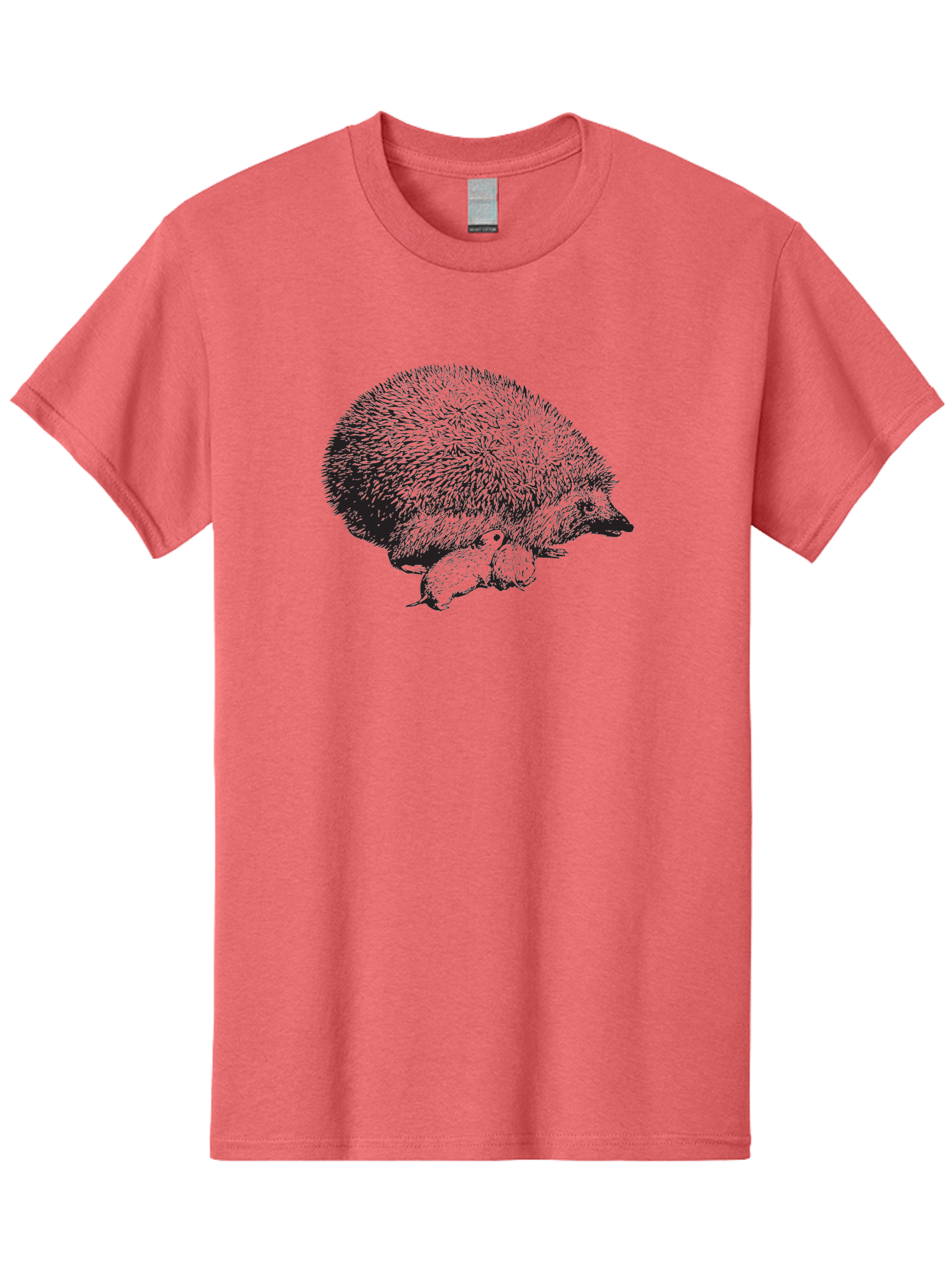 Hedgehog-With-Babies Men'S Graphic Tee, 100% Cotton, Comfortable Casual Summer Wear, Machine Washable, Hedgehog With Babies, Wildlife Illustration, Spiky Texture, Motherly Love, Forest Creatures, Black And Green, Detailed Artwork, Quills Aad897 13