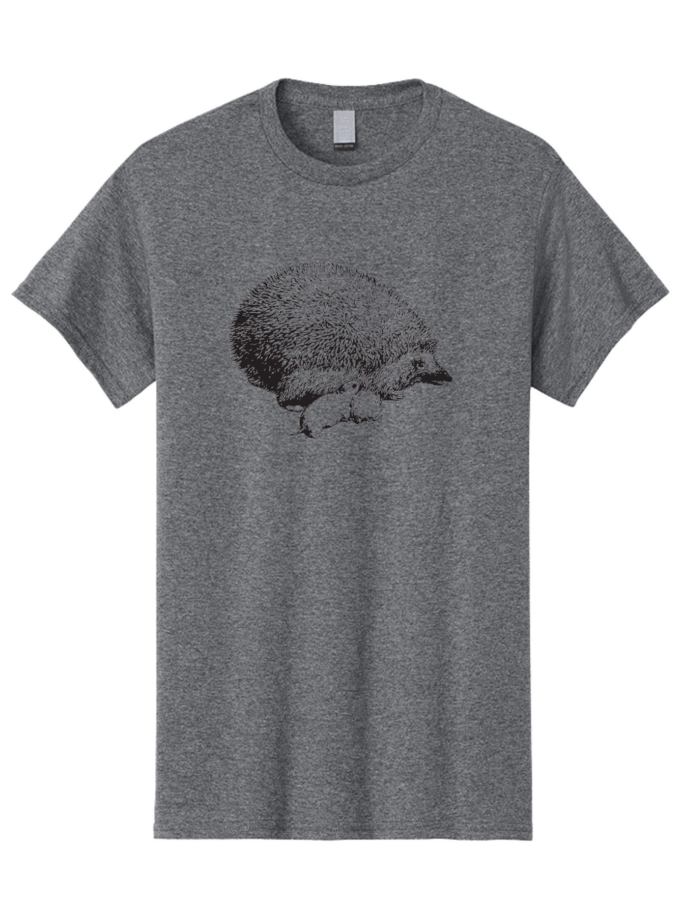 Hedgehog-With-Babies Men'S Graphic Tee, 100% Cotton, Comfortable Casual Summer Wear, Machine Washable, Hedgehog With Babies, Wildlife Illustration, Spiky Texture, Motherly Love, Forest Creatures, Black And Green, Detailed Artwork, Quills Aad897 11