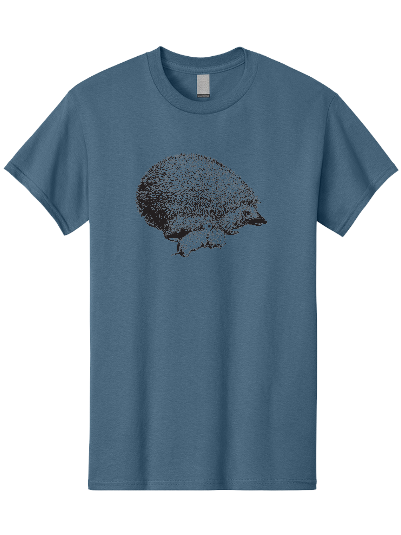 Hedgehog-With-Babies Men'S Graphic Tee, 100% Cotton, Comfortable Casual Summer Wear, Machine Washable, Hedgehog With Babies, Wildlife Illustration, Spiky Texture, Motherly Love, Forest Creatures, Black And Green, Detailed Artwork, Quills Aad897 21