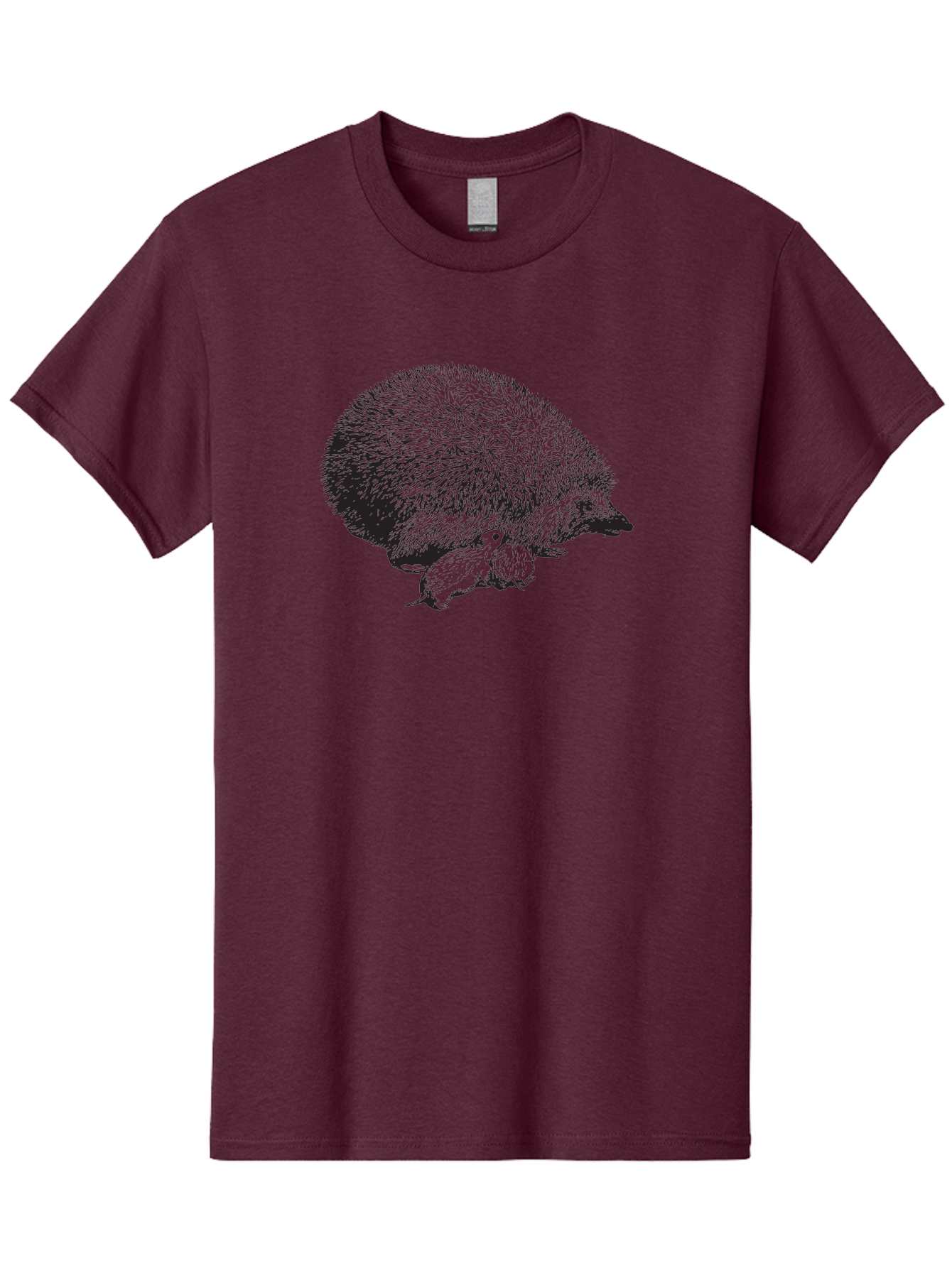 Hedgehog-With-Babies Men'S Graphic Tee, 100% Cotton, Comfortable Casual Summer Wear, Machine Washable, Hedgehog With Babies, Wildlife Illustration, Spiky Texture, Motherly Love, Forest Creatures, Black And Green, Detailed Artwork, Quills Aad897 19