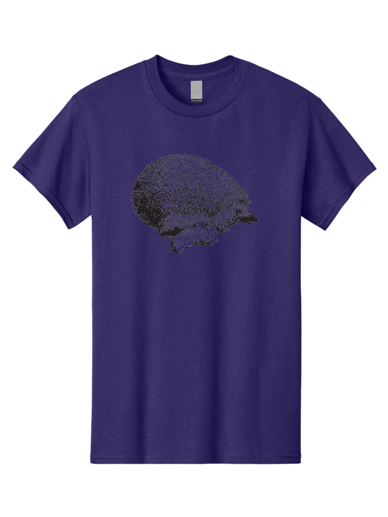 Hedgehog-With-Babies Men'S Graphic Tee, 100% Cotton, Comfortable Casual Summer Wear, Machine Washable, Hedgehog With Babies, Wildlife Illustration, Spiky Texture, Motherly Love, Forest Creatures, Black And Green, Detailed Artwork, Quills Aad897 27