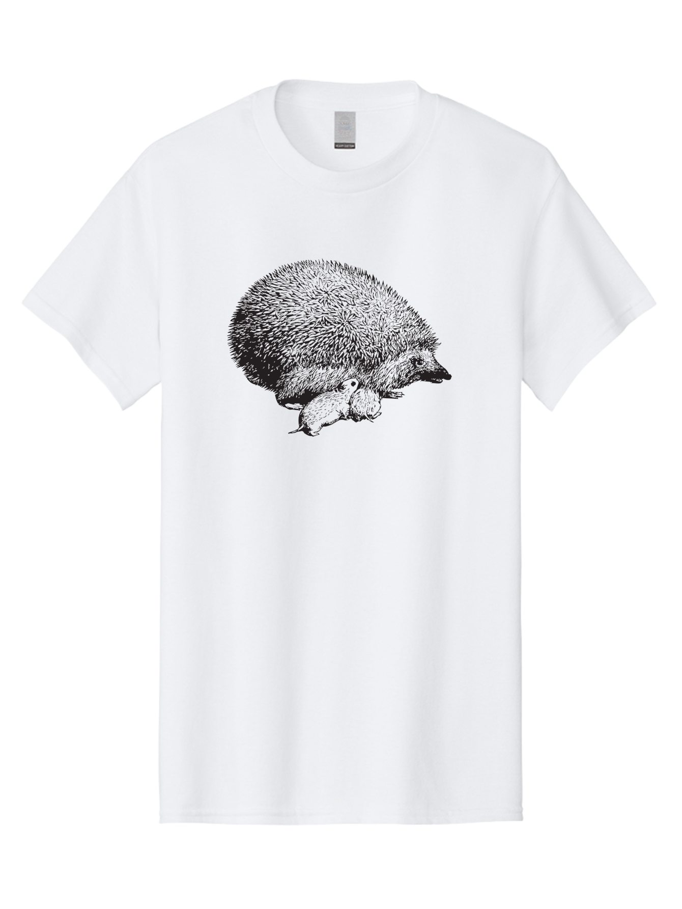 Hedgehog-With-Babies Men'S Graphic Tee, 100% Cotton, Comfortable Casual Summer Wear, Machine Washable, Hedgehog With Babies, Wildlife Illustration, Spiky Texture, Motherly Love, Forest Creatures, Black And Green, Detailed Artwork, Quills Aad897 7