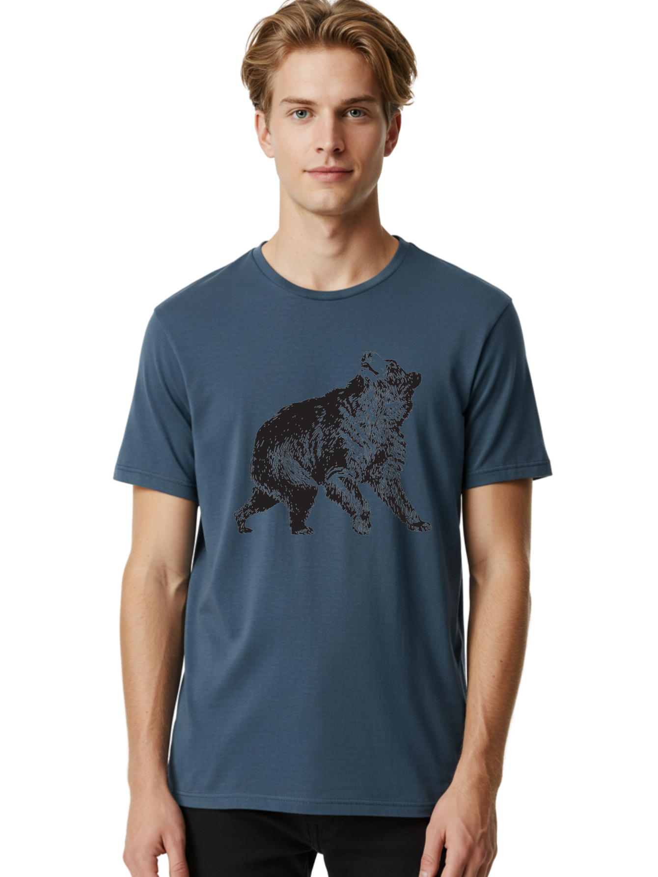 Howling-Wolf Men'S Graphic Tee, 100% Cotton, Comfortable Casual Summer Wear, Machine Washable, Bear Howling, Wild Animal, Wildlife Conservation, Furry Mammal, Roaring Bear, Animal Illustration, Wildlife Art Aad899 22