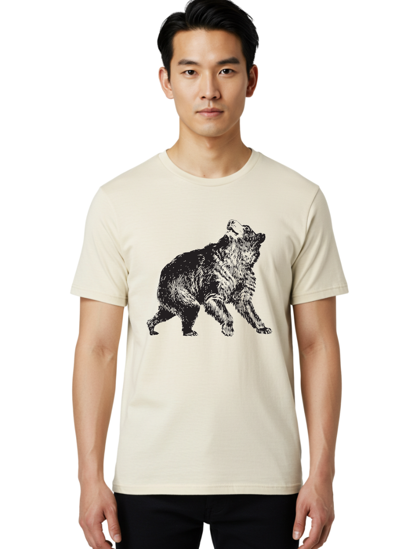 Howling-Wolf Men'S Graphic Tee, 100% Cotton, Comfortable Casual Summer Wear, Machine Washable, Bear Howling, Wild Animal, Wildlife Conservation, Furry Mammal, Roaring Bear, Animal Illustration, Wildlife Art Aad899 4