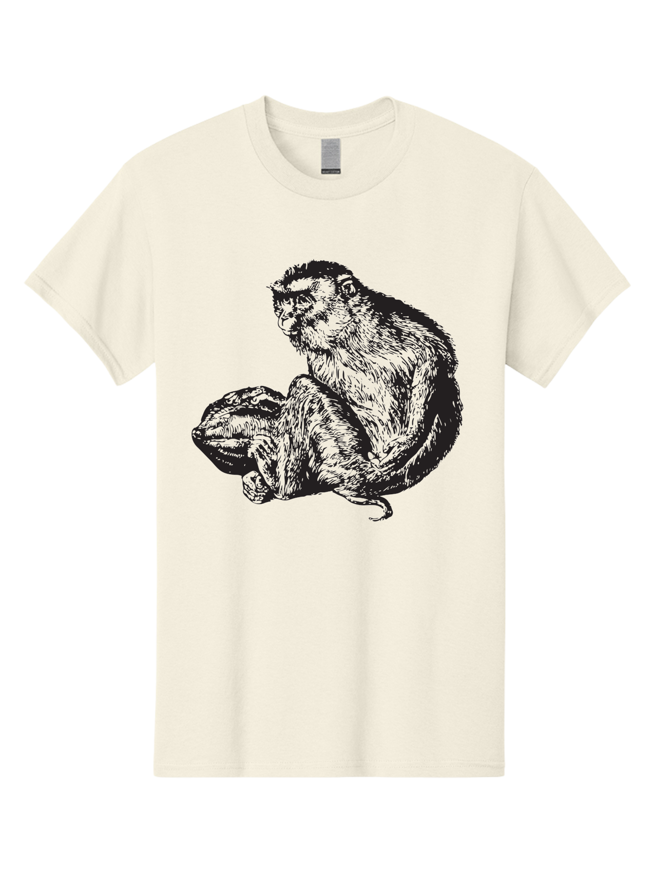 Monkey-And-Baby Men'S Graphic Tee, 100% Cotton, Comfortable Casual Summer Wear, Machine Washable, Monkey Holding Baby Monkey, Primate Love, Primate Family, Animal Bonding, Nurturing, Wildlife Illustration, Detailed Drawing Aad915 7