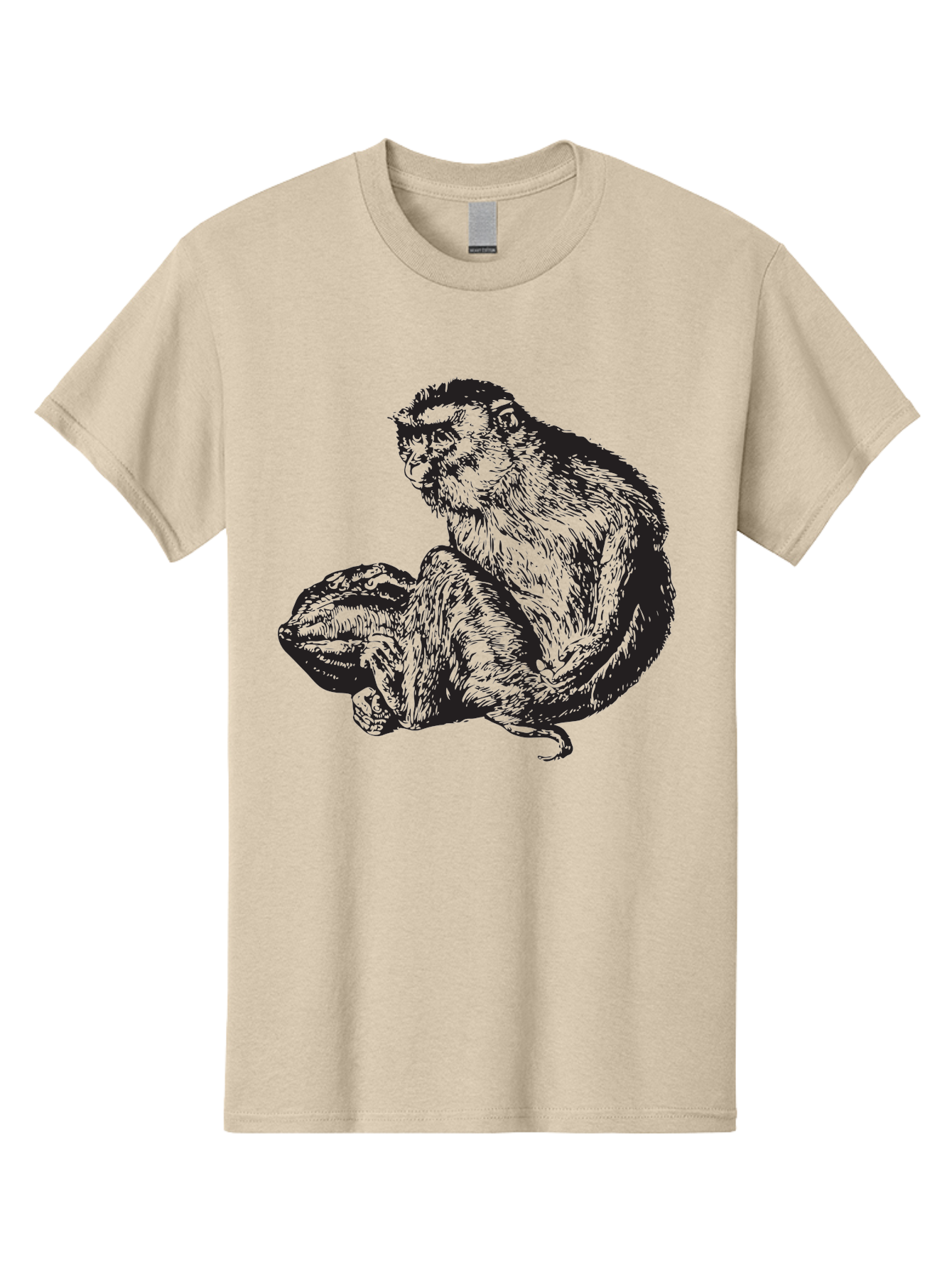 Monkey-And-Baby Men'S Graphic Tee, 100% Cotton, Comfortable Casual Summer Wear, Machine Washable, Monkey Holding Baby Monkey, Primate Love, Primate Family, Animal Bonding, Nurturing, Wildlife Illustration, Detailed Drawing Aad915 27