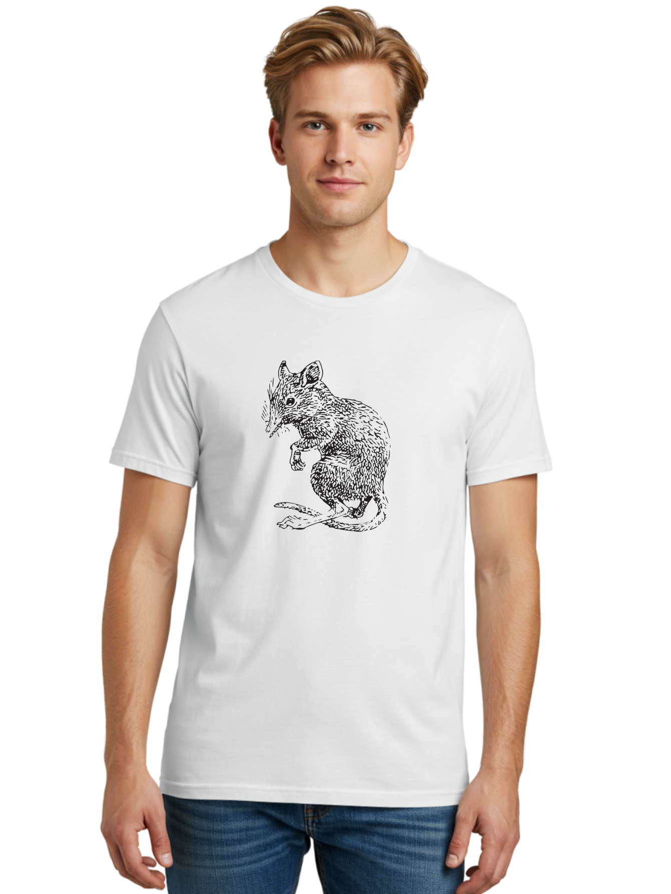 Mouse Men'S Graphic Tee, 100% Cotton, Comfortable Casual Summer Wear, Machine Washable, Mouse Illustration, Rodent Drawing, Small Mammal, Black And White Artwork, Detailed Fur Texture, Whiskers, Cartoon Style, Minimalist Design Aad918 8