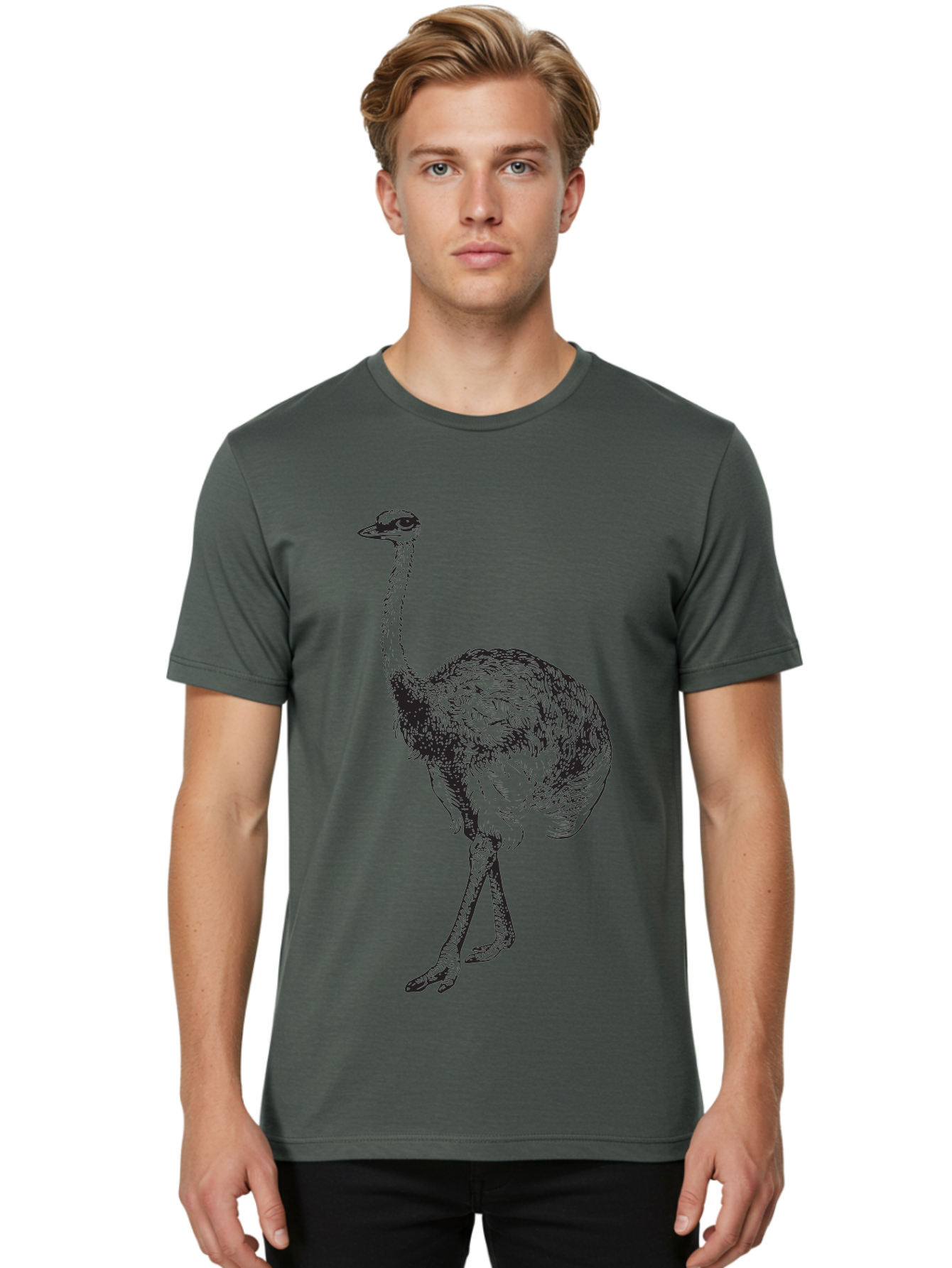 Ostrich-Illustration Men'S Graphic Tee, 100% Cotton, Comfortable Casual Summer Wear, Machine Washable, Ostrich Illustration, Bird Drawing, Wildlife Art, Long Neck, Large Bird, Natural History, Fauna, Wild Animal, Pen And Ink, Graphic Design Aad920 4