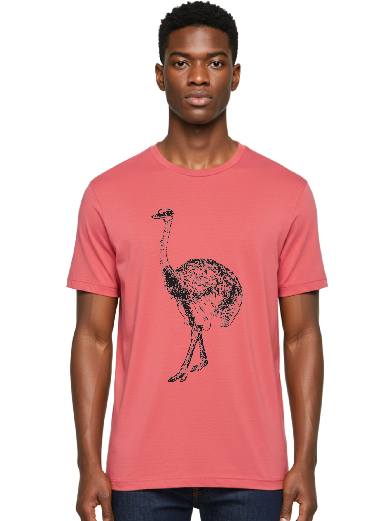 Ostrich-Illustration Men'S Graphic Tee, 100% Cotton, Comfortable Casual Summer Wear, Machine Washable, Ostrich Illustration, Bird Drawing, Wildlife Art, Long Neck, Large Bird, Natural History, Fauna, Wild Animal, Pen And Ink, Graphic Design Aad920 28