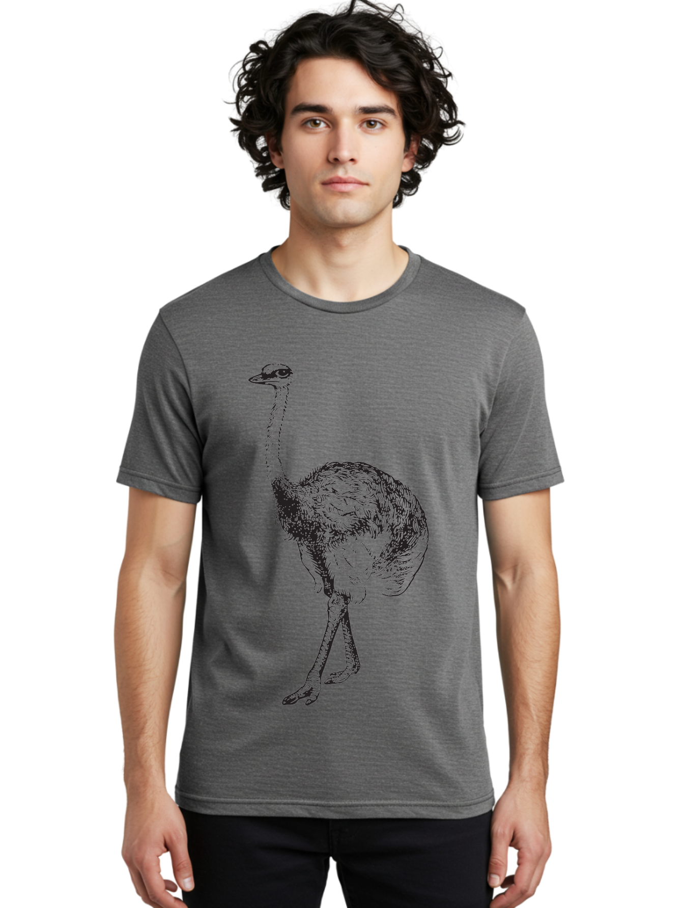 Ostrich-Illustration Men'S Graphic Tee, 100% Cotton, Comfortable Casual Summer Wear, Machine Washable, Ostrich Illustration, Bird Drawing, Wildlife Art, Long Neck, Large Bird, Natural History, Fauna, Wild Animal, Pen And Ink, Graphic Design Aad920 6