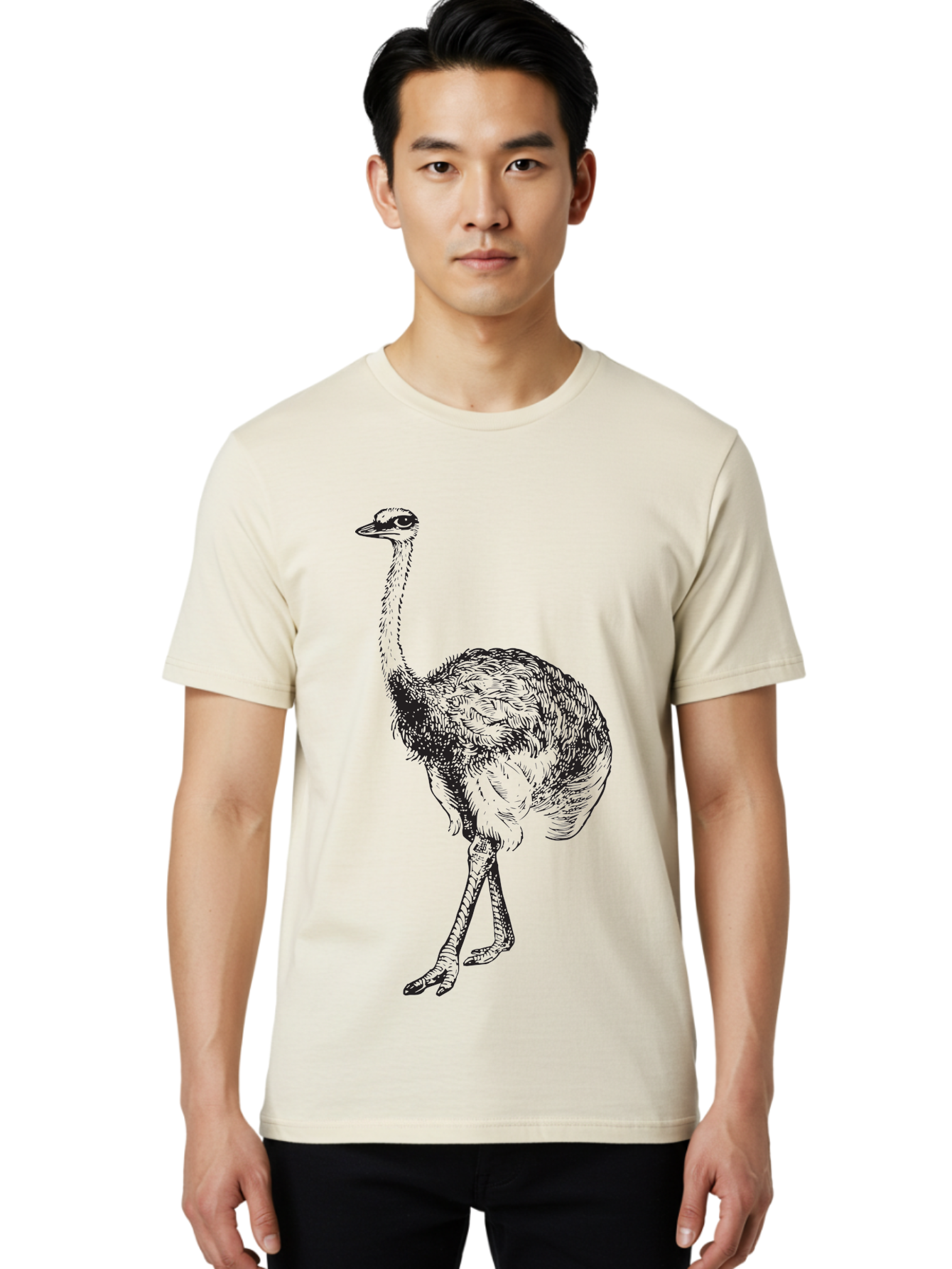Ostrich-Illustration Men'S Graphic Tee, 100% Cotton, Comfortable Casual Summer Wear, Machine Washable, Ostrich Illustration, Bird Drawing, Wildlife Art, Long Neck, Large Bird, Natural History, Fauna, Wild Animal, Pen And Ink, Graphic Design Aad920 30
