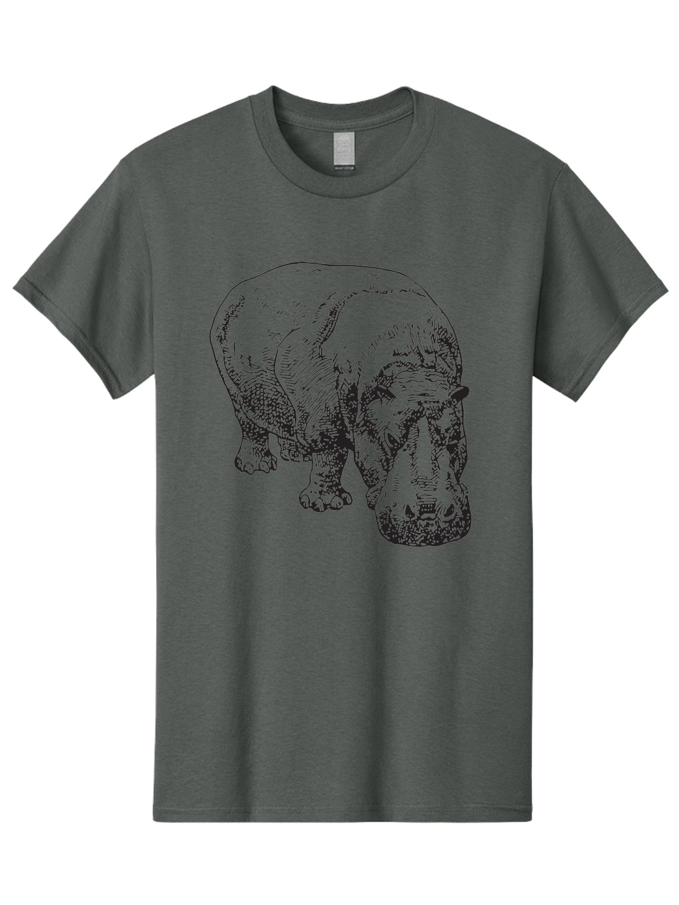 Rhinoceros-1 Men'S Graphic Tee, 100% Cotton, Comfortable Casual Summer Wear, Machine Washable, Rhinoceros Illustration, Detailed Drawing, Wildlife Art, Black And Green, Rhino Portrait, Wild Animal, Engraved Style, Nature Graphic, Animal Design Aad939 15