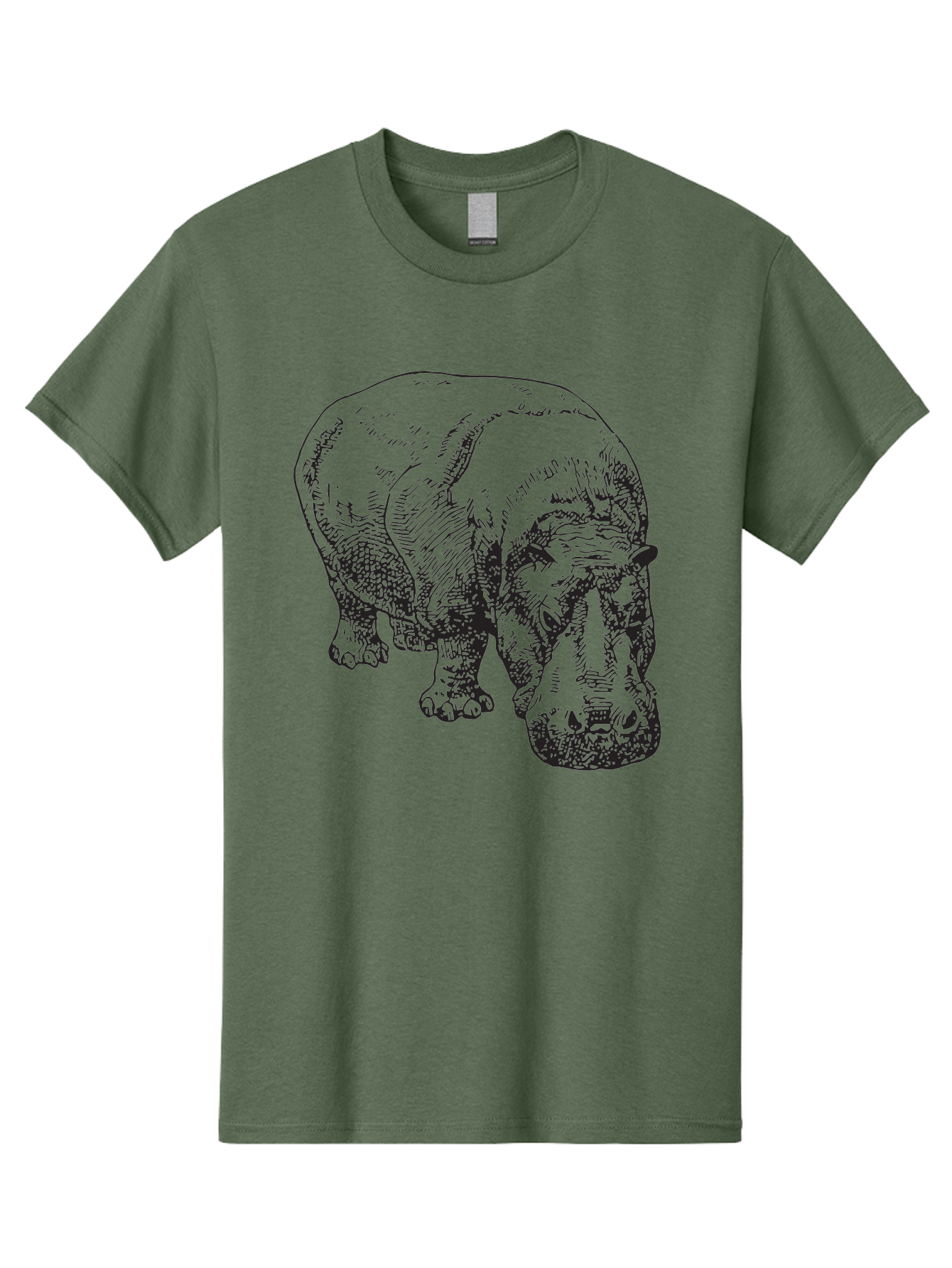 Rhinoceros-1 Men'S Graphic Tee, 100% Cotton, Comfortable Casual Summer Wear, Machine Washable, Rhinoceros Illustration, Detailed Drawing, Wildlife Art, Black And Green, Rhino Portrait, Wild Animal, Engraved Style, Nature Graphic, Animal Design Aad939 19