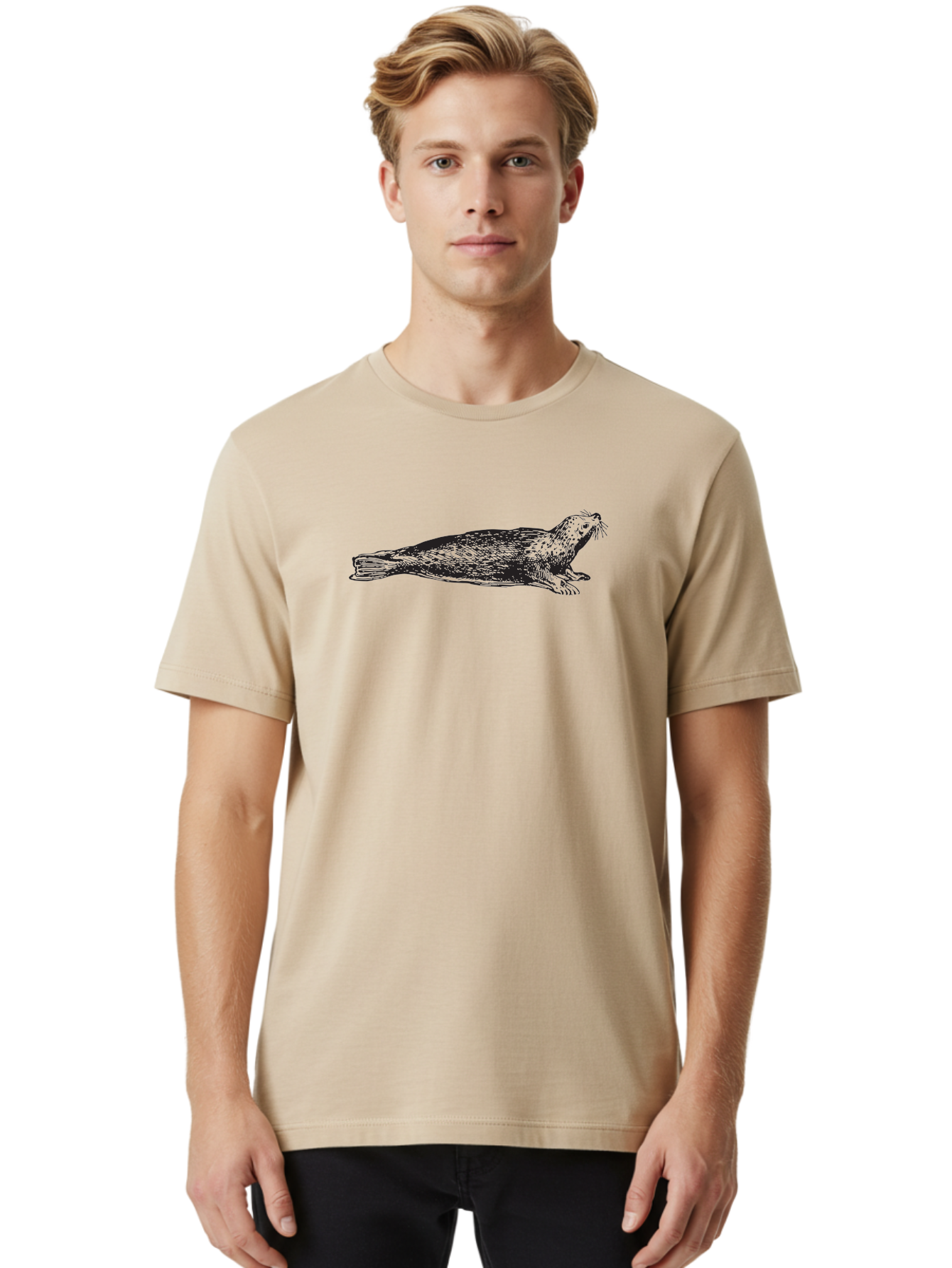 Seal Men'S Graphic Tee, 100% Cotton, Comfortable Casual Summer Wear, Machine Washable, Seal Illustration, Marine Mammal, Ocean Creature, Wildlife Art, Fur Texture, Whiskers, Fins, Hand-Drawn Style, Black Lines Aad946 28