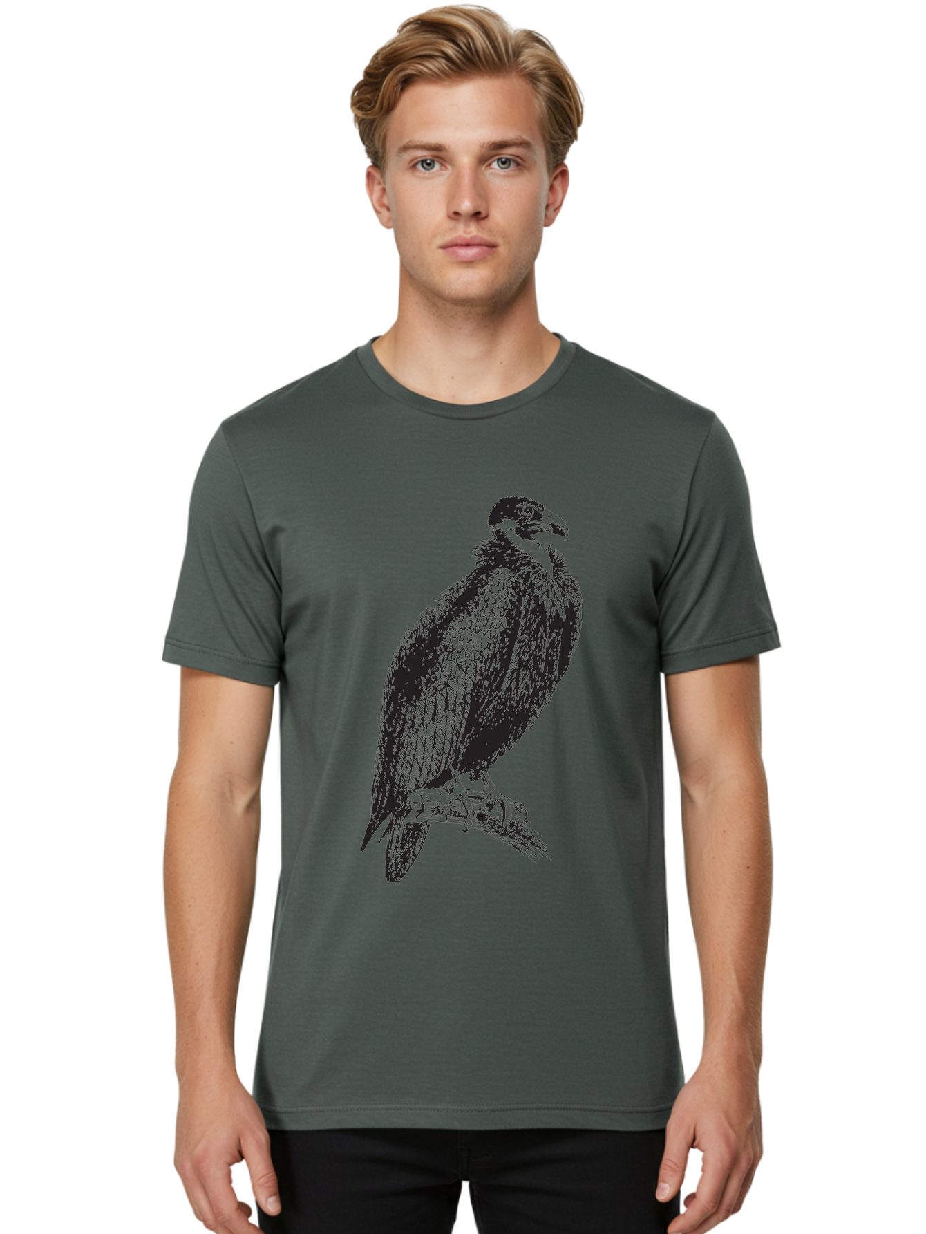 Vulture Men'S Graphic Tee, 100% Cotton, Comfortable Casual Summer Wear, Machine Washable, Vulture Perched On Branch, Bird Of Prey, Wildlife Illustration, Raptor, Sharp Talons, Feathers, Graphic Art, Wild Animal, Nature Sketch Aad965 8
