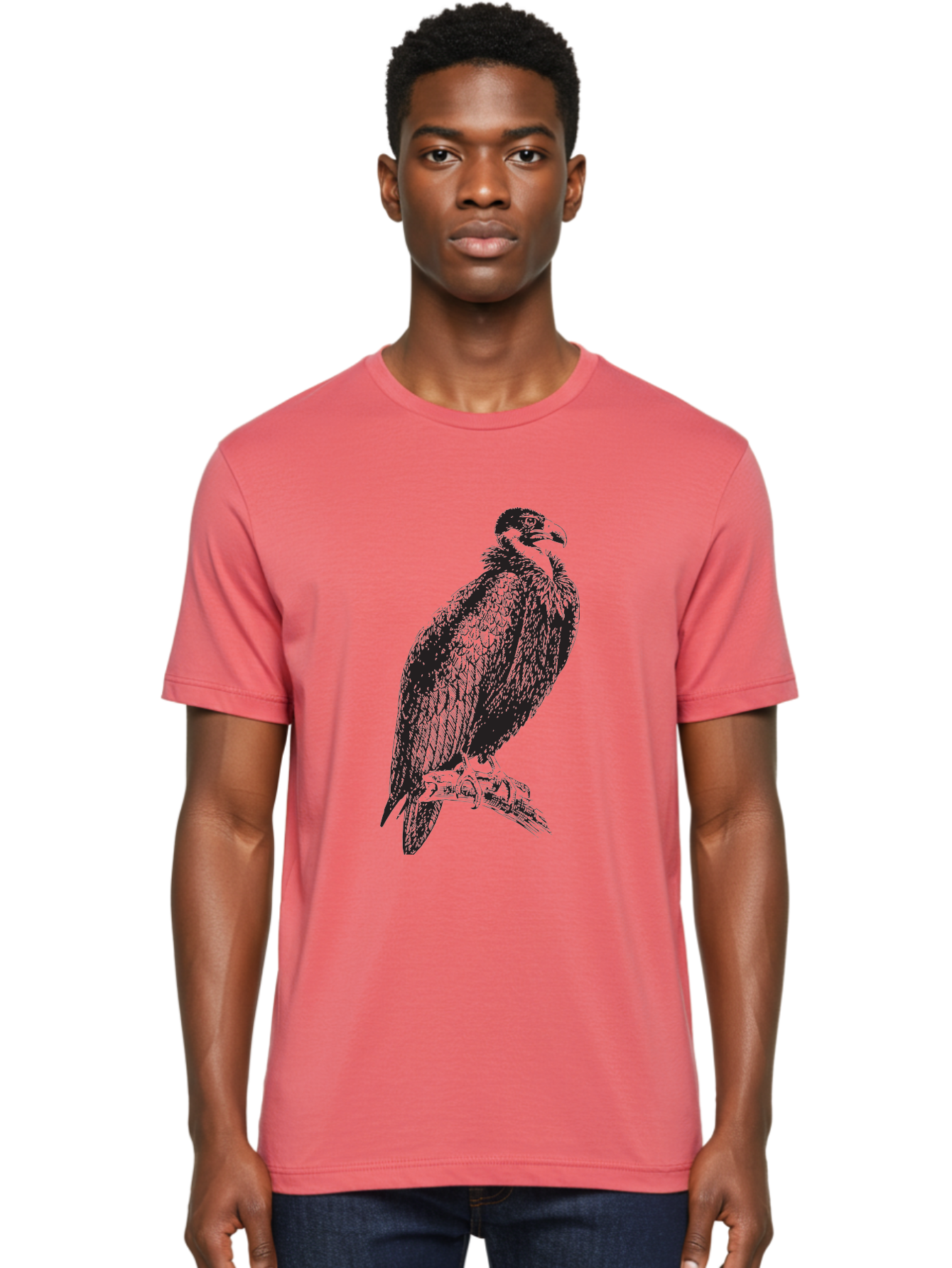 Vulture Men'S Graphic Tee, 100% Cotton, Comfortable Casual Summer Wear, Machine Washable, Vulture Perched On Branch, Bird Of Prey, Wildlife Illustration, Raptor, Sharp Talons, Feathers, Graphic Art, Wild Animal, Nature Sketch Aad965 18