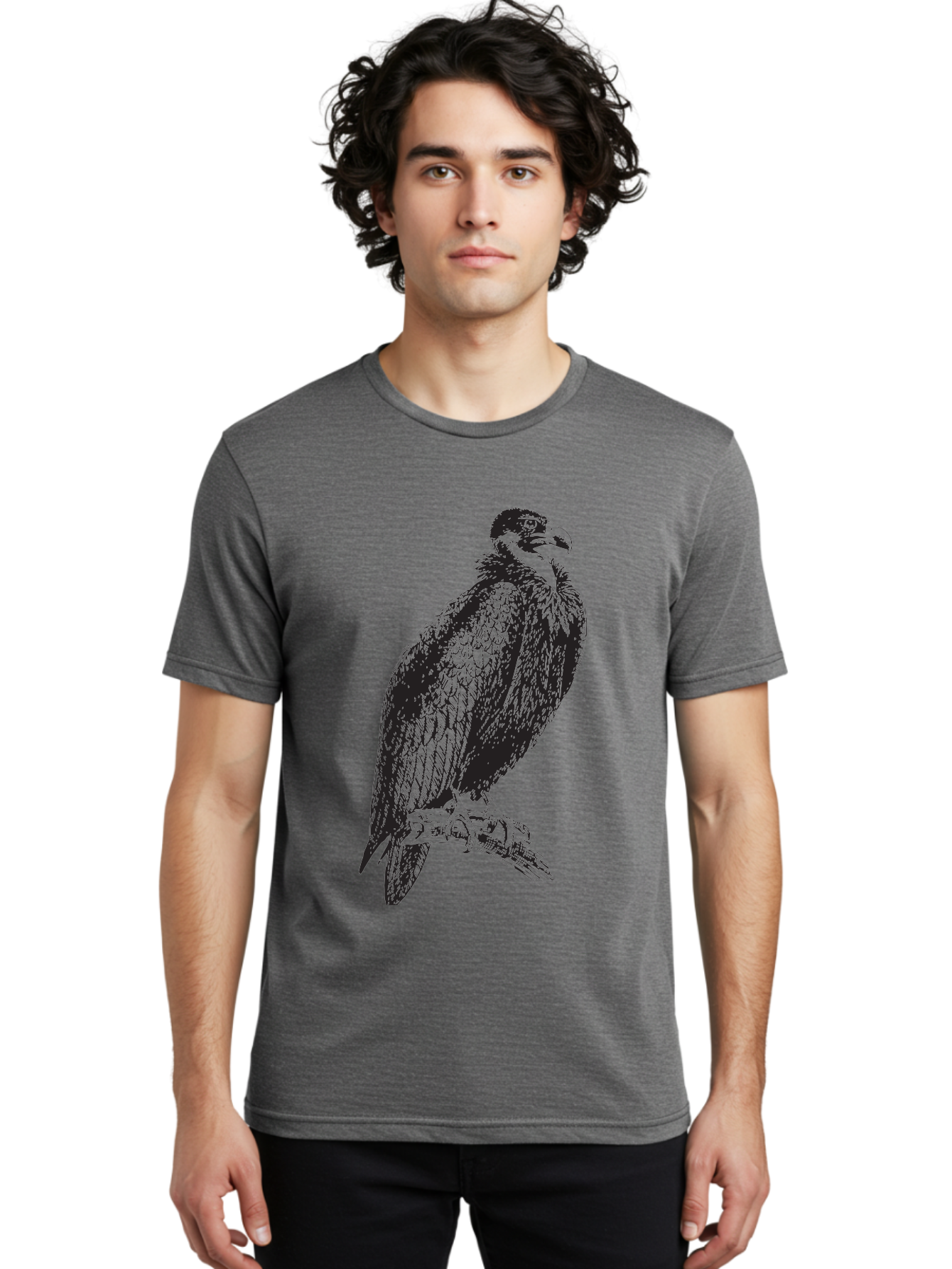 Vulture Men'S Graphic Tee, 100% Cotton, Comfortable Casual Summer Wear, Machine Washable, Vulture Perched On Branch, Bird Of Prey, Wildlife Illustration, Raptor, Sharp Talons, Feathers, Graphic Art, Wild Animal, Nature Sketch Aad965 26