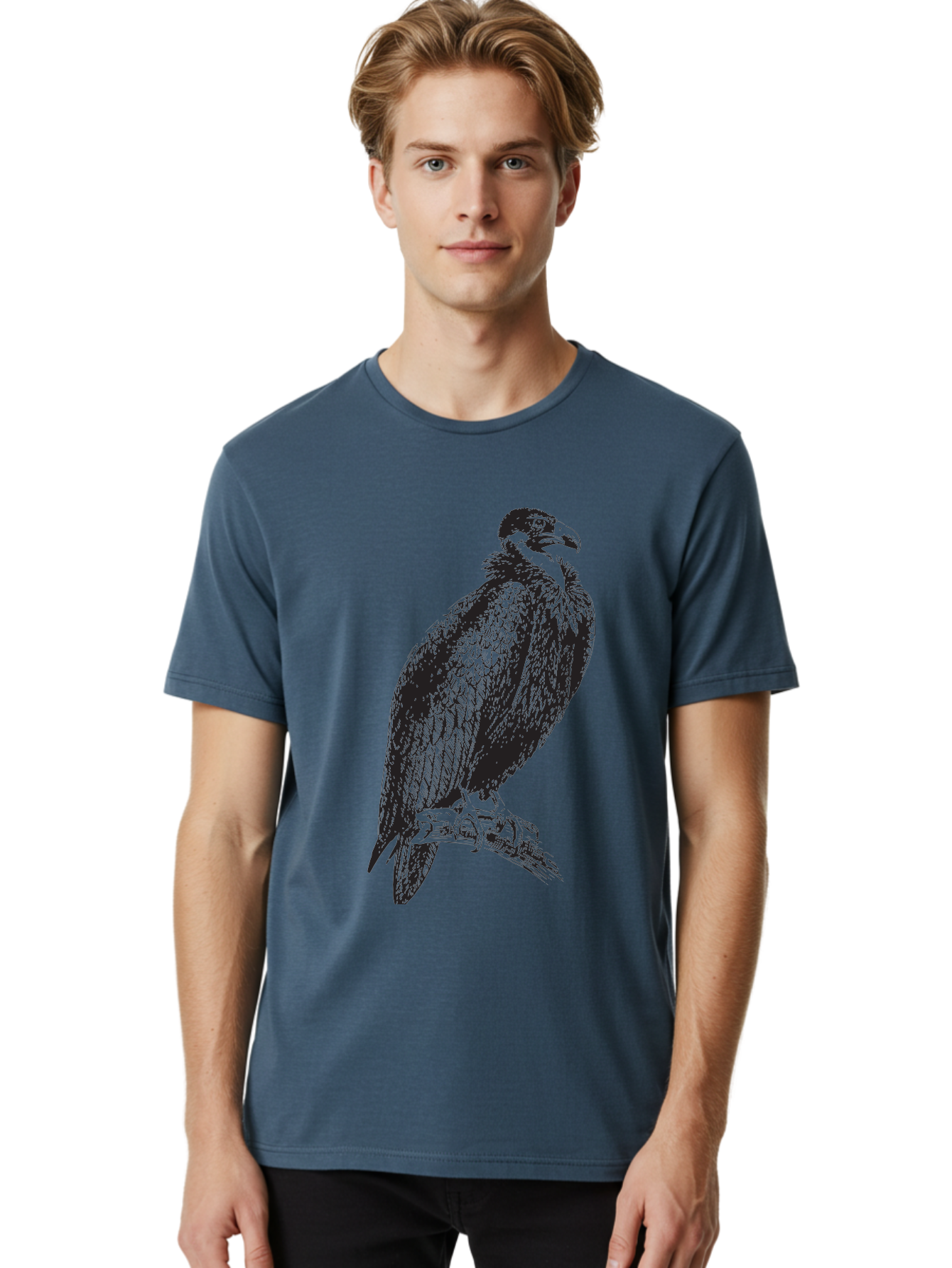 Vulture Men'S Graphic Tee, 100% Cotton, Comfortable Casual Summer Wear, Machine Washable, Vulture Perched On Branch, Bird Of Prey, Wildlife Illustration, Raptor, Sharp Talons, Feathers, Graphic Art, Wild Animal, Nature Sketch Aad965 4