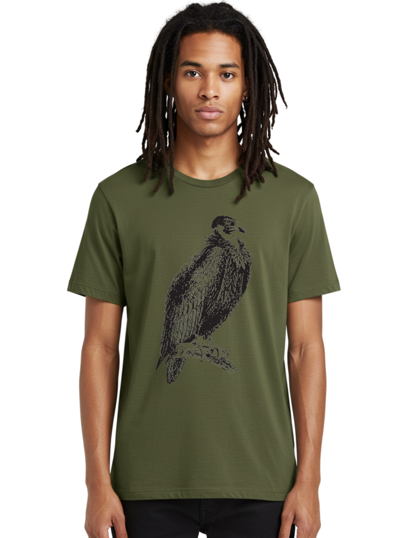 Vulture Men'S Graphic Tee, 100% Cotton, Comfortable Casual Summer Wear, Machine Washable, Vulture Perched On Branch, Bird Of Prey, Wildlife Illustration, Raptor, Sharp Talons, Feathers, Graphic Art, Wild Animal, Nature Sketch Aad965 24