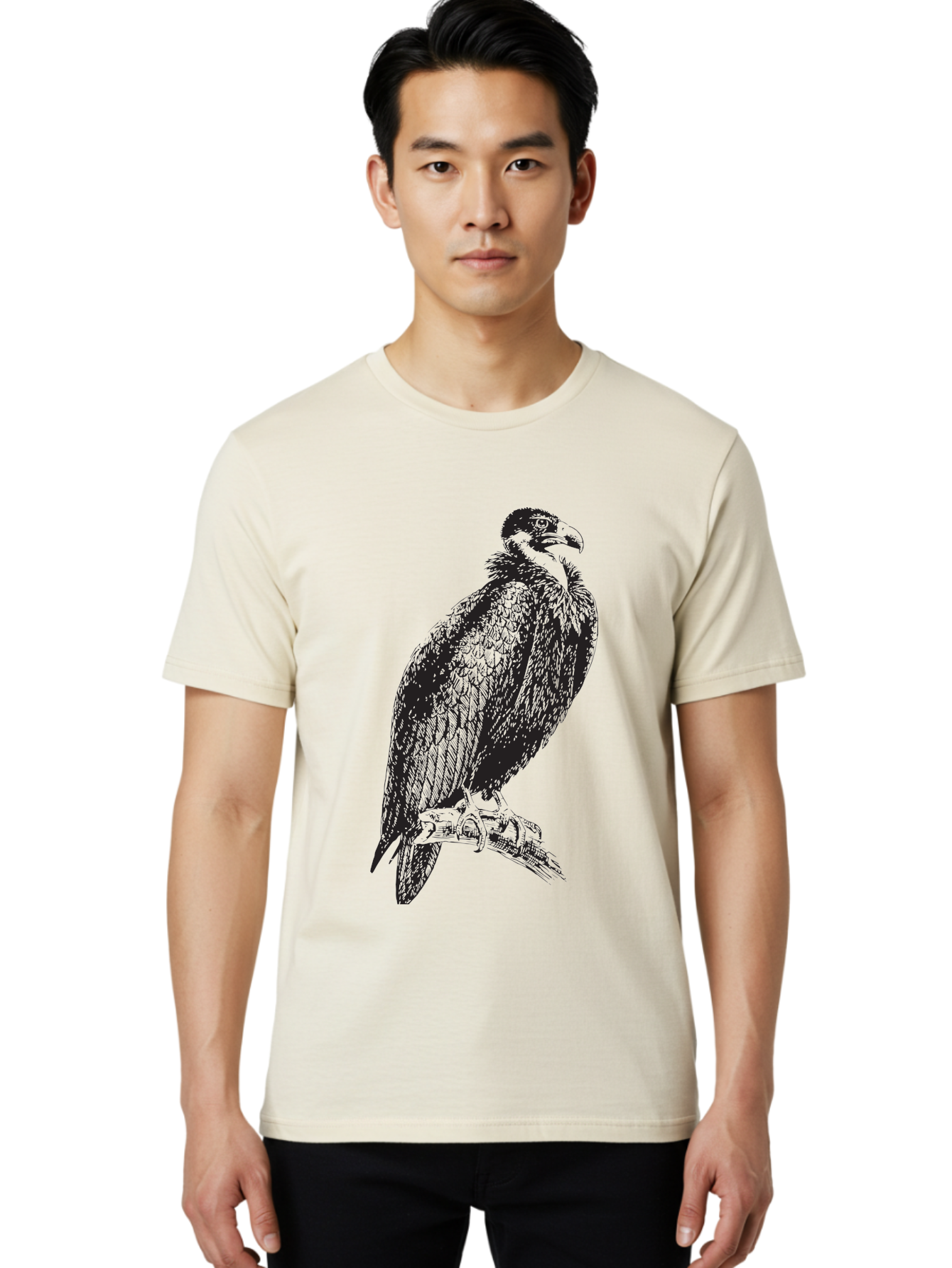 Vulture Men'S Graphic Tee, 100% Cotton, Comfortable Casual Summer Wear, Machine Washable, Vulture Perched On Branch, Bird Of Prey, Wildlife Illustration, Raptor, Sharp Talons, Feathers, Graphic Art, Wild Animal, Nature Sketch Aad965 14