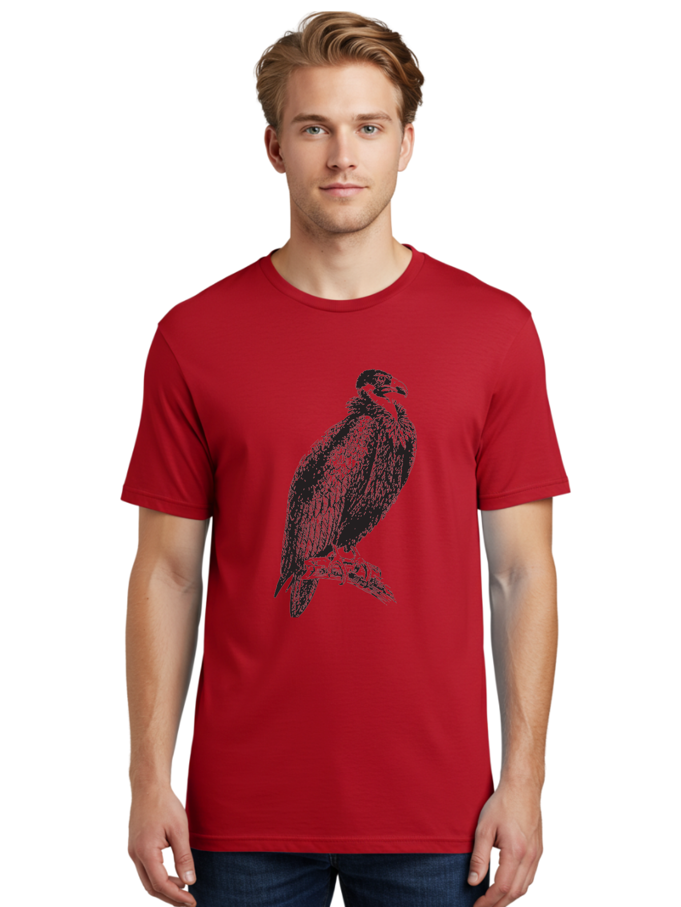 Vulture Men'S Graphic Tee, 100% Cotton, Comfortable Casual Summer Wear, Machine Washable, Vulture Perched On Branch, Bird Of Prey, Wildlife Illustration, Raptor, Sharp Talons, Feathers, Graphic Art, Wild Animal, Nature Sketch Aad965 28