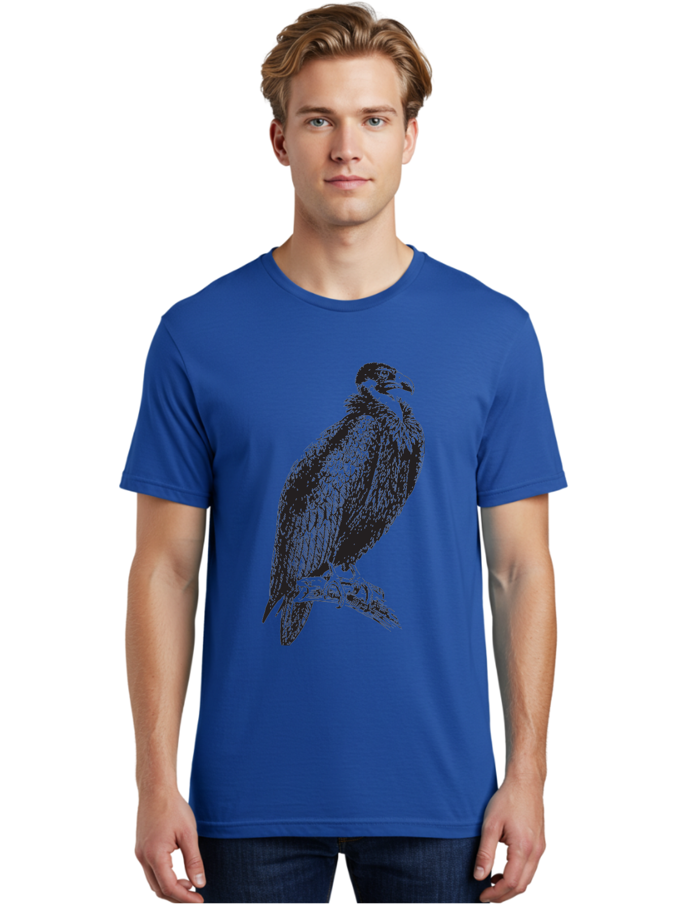 Vulture Men'S Graphic Tee, 100% Cotton, Comfortable Casual Summer Wear, Machine Washable, Vulture Perched On Branch, Bird Of Prey, Wildlife Illustration, Raptor, Sharp Talons, Feathers, Graphic Art, Wild Animal, Nature Sketch Aad965 30