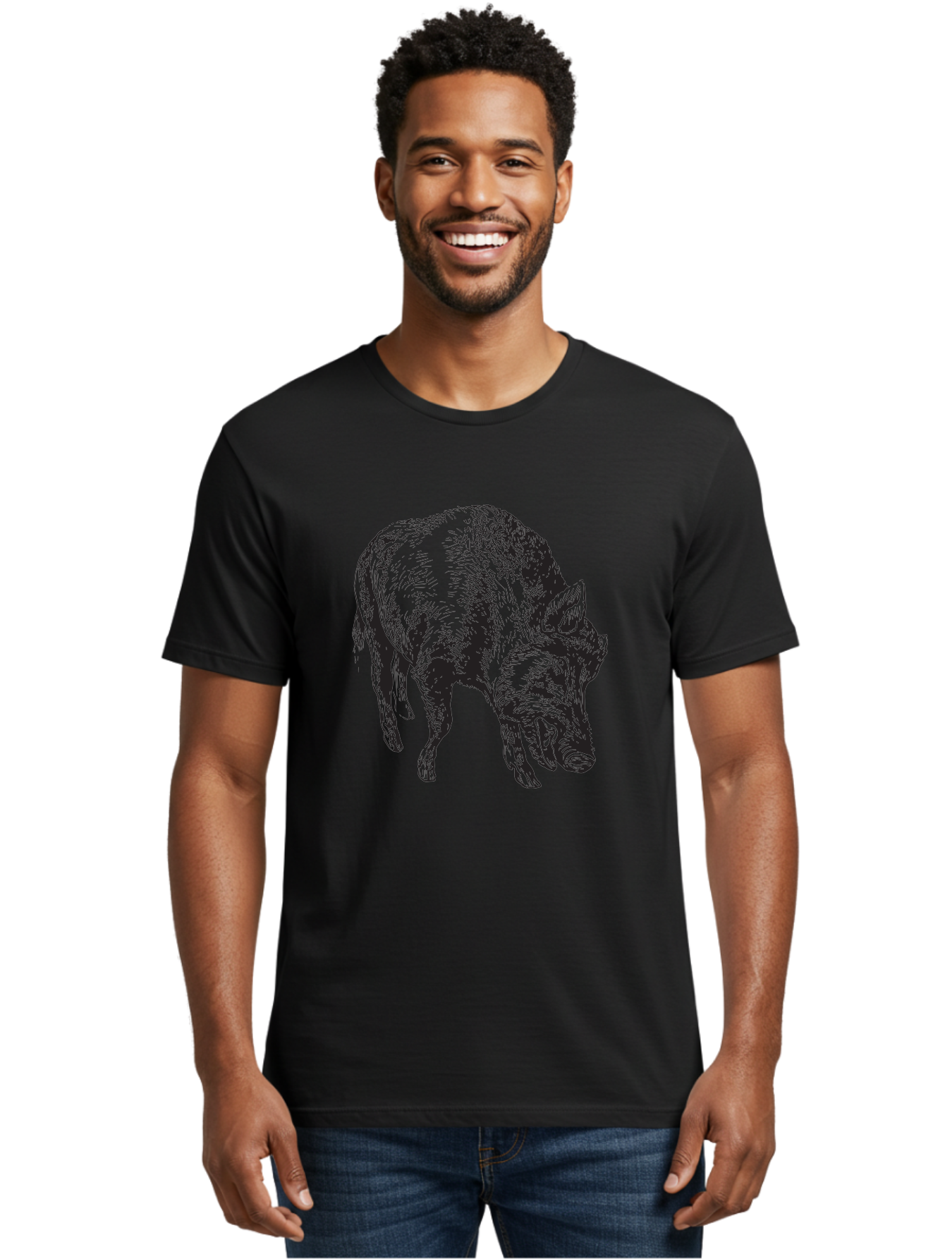 Wild-Boar Men'S Graphic Tee, 100% Cotton, Comfortable Casual Summer Wear, Machine Washable, Wild Boar, Animal Portrait, Wildlife Illustration, Mammal Artwork, Forest Creature, Detailed Drawing, Rustic Style, Monochrome Illustration, Boar Head, Aad967 16