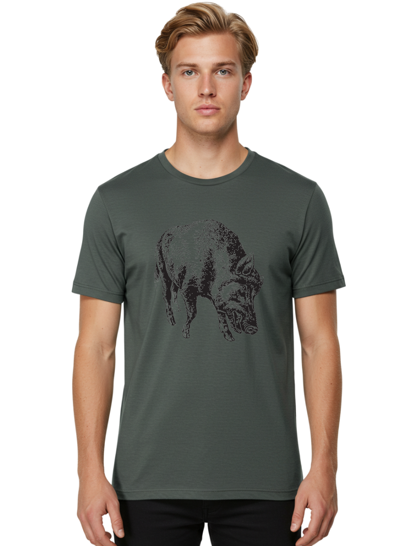 Wild-Boar Men'S Graphic Tee, 100% Cotton, Comfortable Casual Summer Wear, Machine Washable, Wild Boar, Animal Portrait, Wildlife Illustration, Mammal Artwork, Forest Creature, Detailed Drawing, Rustic Style, Monochrome Illustration, Boar Head, Aad967 6