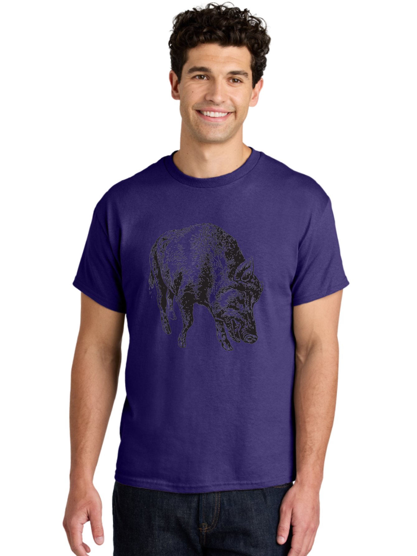 Wild-Boar Men'S Graphic Tee, 100% Cotton, Comfortable Casual Summer Wear, Machine Washable, Wild Boar, Animal Portrait, Wildlife Illustration, Mammal Artwork, Forest Creature, Detailed Drawing, Rustic Style, Monochrome Illustration, Boar Head, Aad967 8