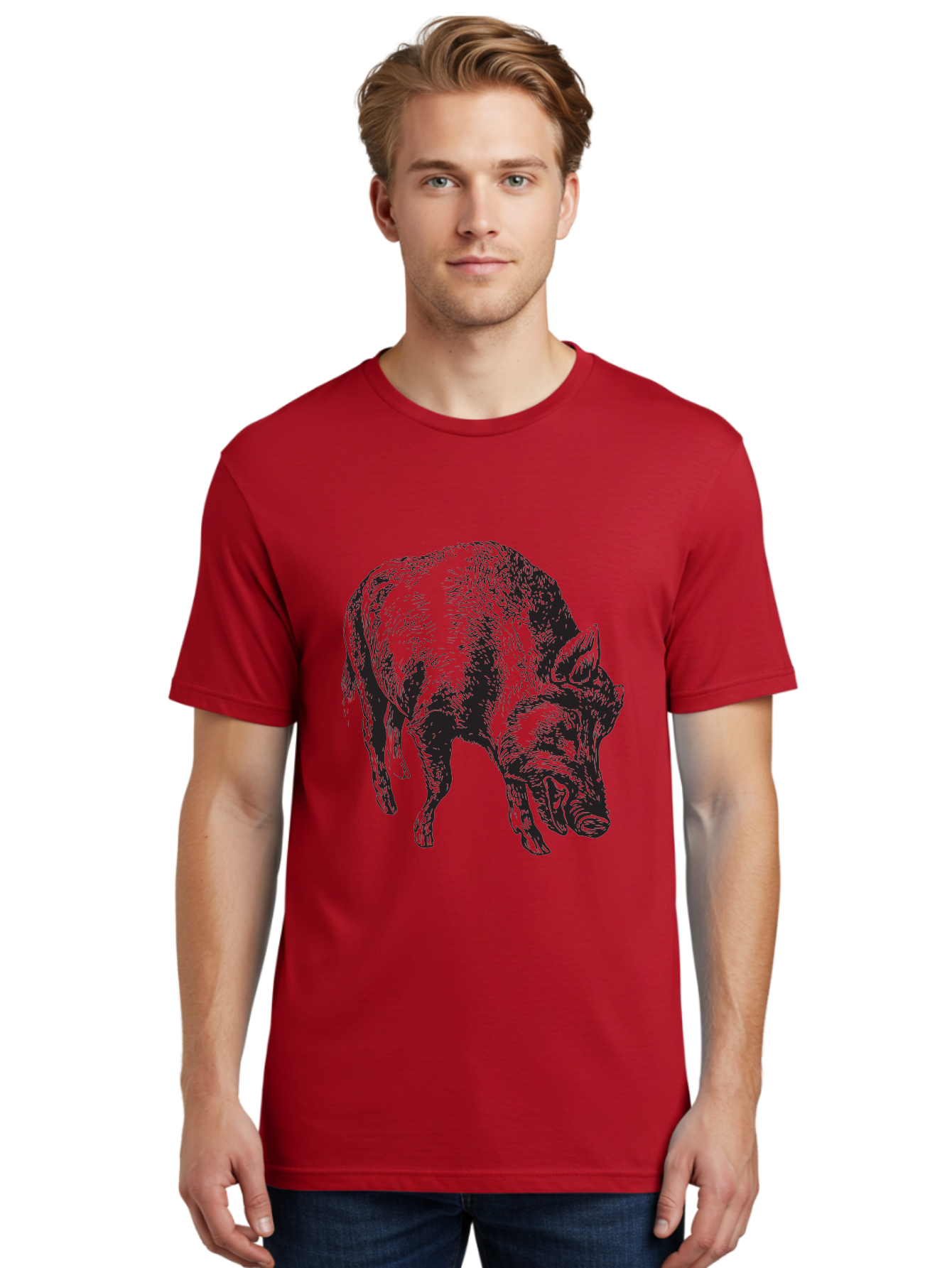 Wild-Boar Men'S Graphic Tee, 100% Cotton, Comfortable Casual Summer Wear, Machine Washable, Wild Boar, Animal Portrait, Wildlife Illustration, Mammal Artwork, Forest Creature, Detailed Drawing, Rustic Style, Monochrome Illustration, Boar Head, Aad967 12