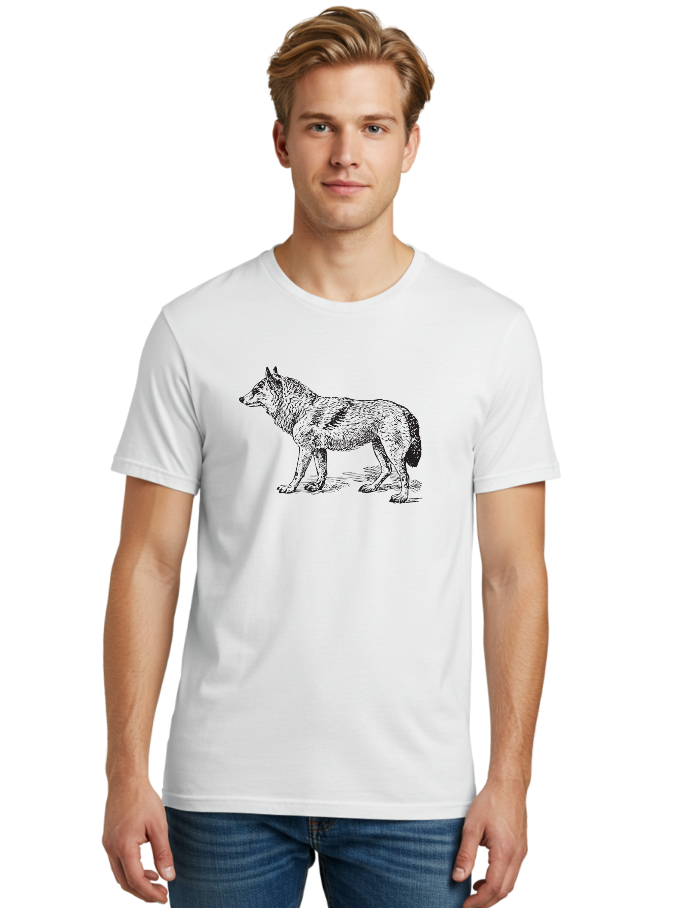 Wolf Men'S Graphic Tee, 100% Cotton, Comfortable Casual Summer Wear, Machine Washable, Wild Animal, Wolf Silhouette, Hand-Drawn Illustration, Wildlife Art, Animal Graphics, Simple Design, Line Art, Wildlife Symbol Aad968 10