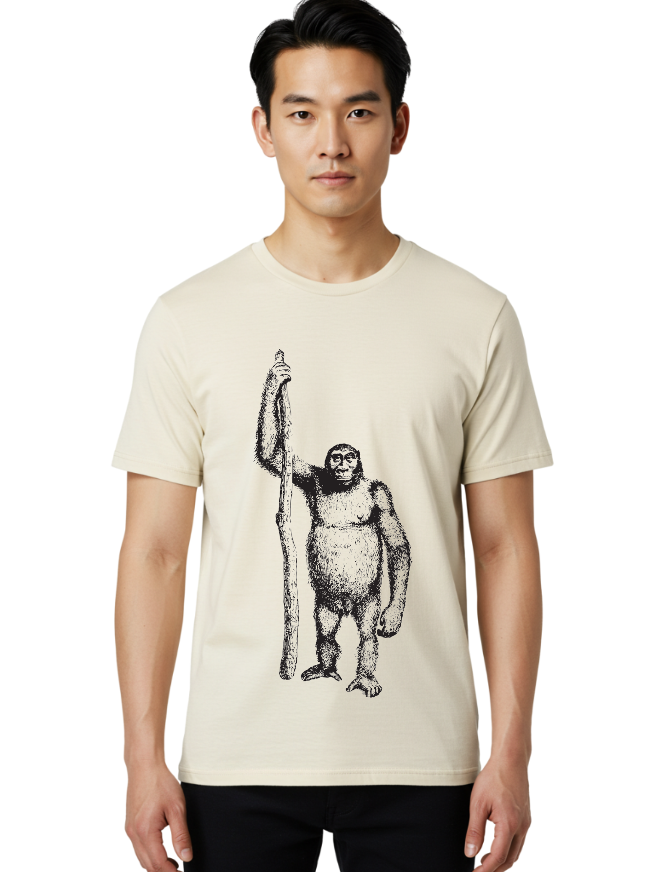 Yeti-With-Staff Men'S Graphic Tee, 100% Cotton, Comfortable Casual Summer Wear, Machine Washable, Gorilla With Stick, Wild Primate, Powerful Animal, Strong Creature, Monkey With Club, Wildlife Illustration, Primate Art, Animal Graphics Aad969 10