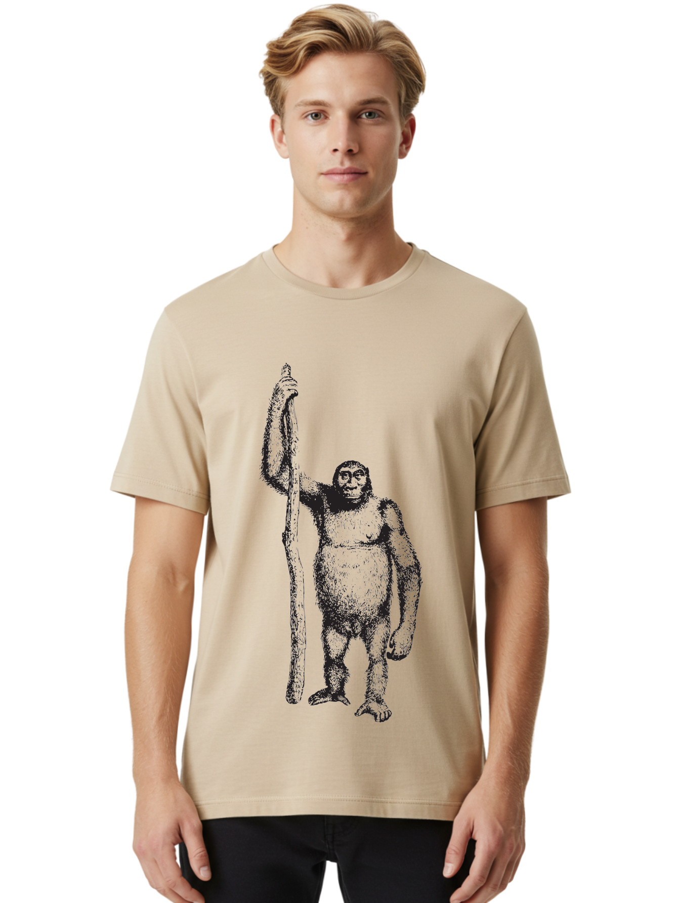 Yeti-With-Staff Men'S Graphic Tee, 100% Cotton, Comfortable Casual Summer Wear, Machine Washable, Gorilla With Stick, Wild Primate, Powerful Animal, Strong Creature, Monkey With Club, Wildlife Illustration, Primate Art, Animal Graphics Aad969 4