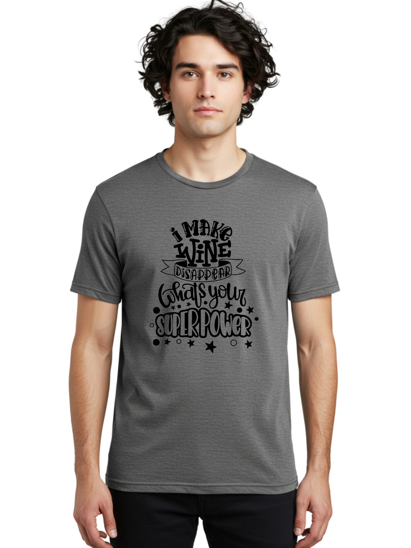 I-Make-Wine-Disappear Men'S Graphic Tee, 100% Cotton, Comfortable Casual Summer Wear, Machine Washable, Wine Lover Quote, Funny Sayings, Humor, Superpower, Wine Drinker, Witty Phrase, Drink Wine, What'S Your Superpower Aad974 2