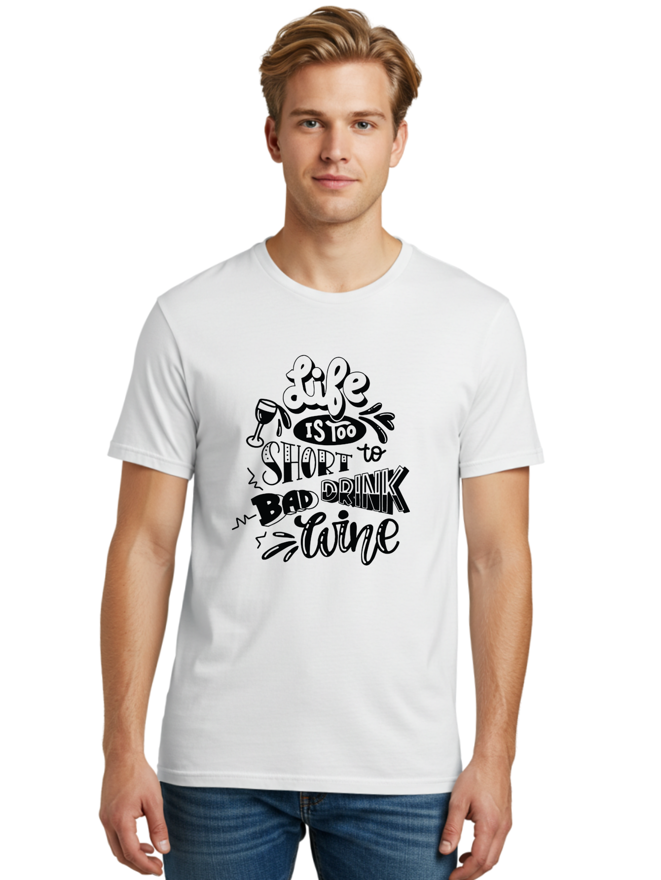 Life-Is-Too-Short-To-Drink-Bad-Wine Men'S Graphic Tee, 100% Cotton, Comfortable Casual Summer Wear, Machine Washable, Wine Quote, Life Is Too Short, Drink Wine, Good Wine, Wine Lovers, Happy Hour, Wine Time, Relax With Wine, Wine Enjoyment Aad977 16