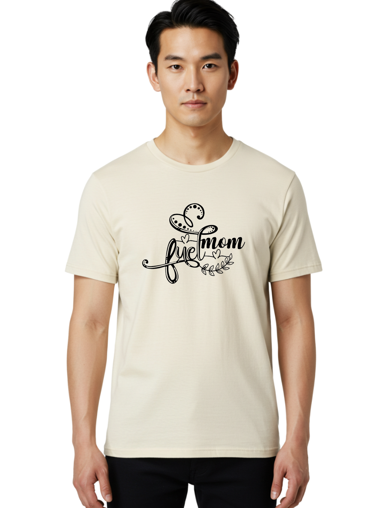 Love-Mom Men'S Graphic Tee, 100% Cotton, Comfortable Casual Summer Wear, Machine Washable, Love Mom, Black Cursive Lettering, Floral Design, Heart Shapes, Motherly Love, Decorative Elements, Heartwarming Illustration, Calligraphy Art Aad978 28