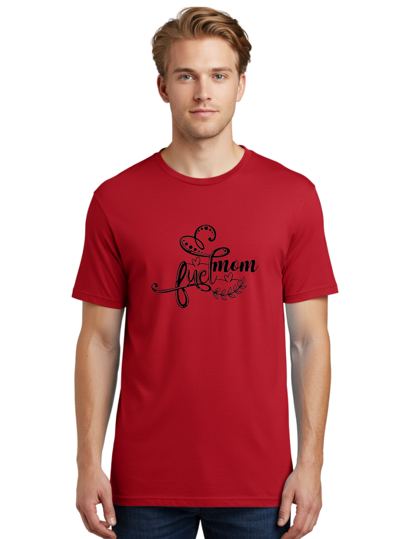 Love-Mom Men'S Graphic Tee, 100% Cotton, Comfortable Casual Summer Wear, Machine Washable, Love Mom, Black Cursive Lettering, Floral Design, Heart Shapes, Motherly Love, Decorative Elements, Heartwarming Illustration, Calligraphy Art Aad978 8