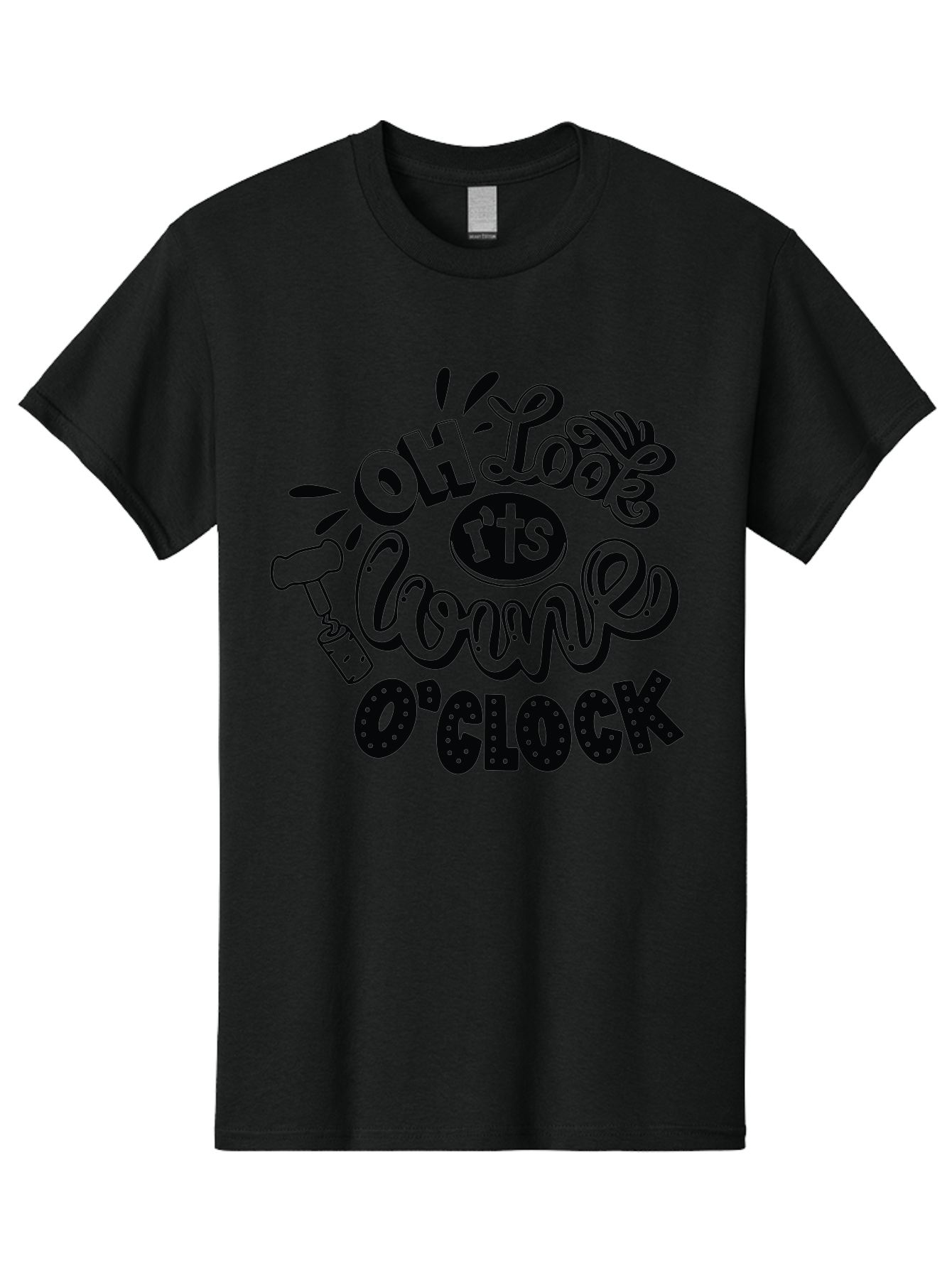 Oh-Look-R-Ts-Loone-O-Clock Men'S Graphic Tee, 100% Cotton, Comfortable Casual Summer Wear, Machine Washable, Humorous Typography, Quirky Clock, Playful Design, Whimsical Art, Connie, Cartoon Style, Black And Green, Funny Quotes Aad981 27