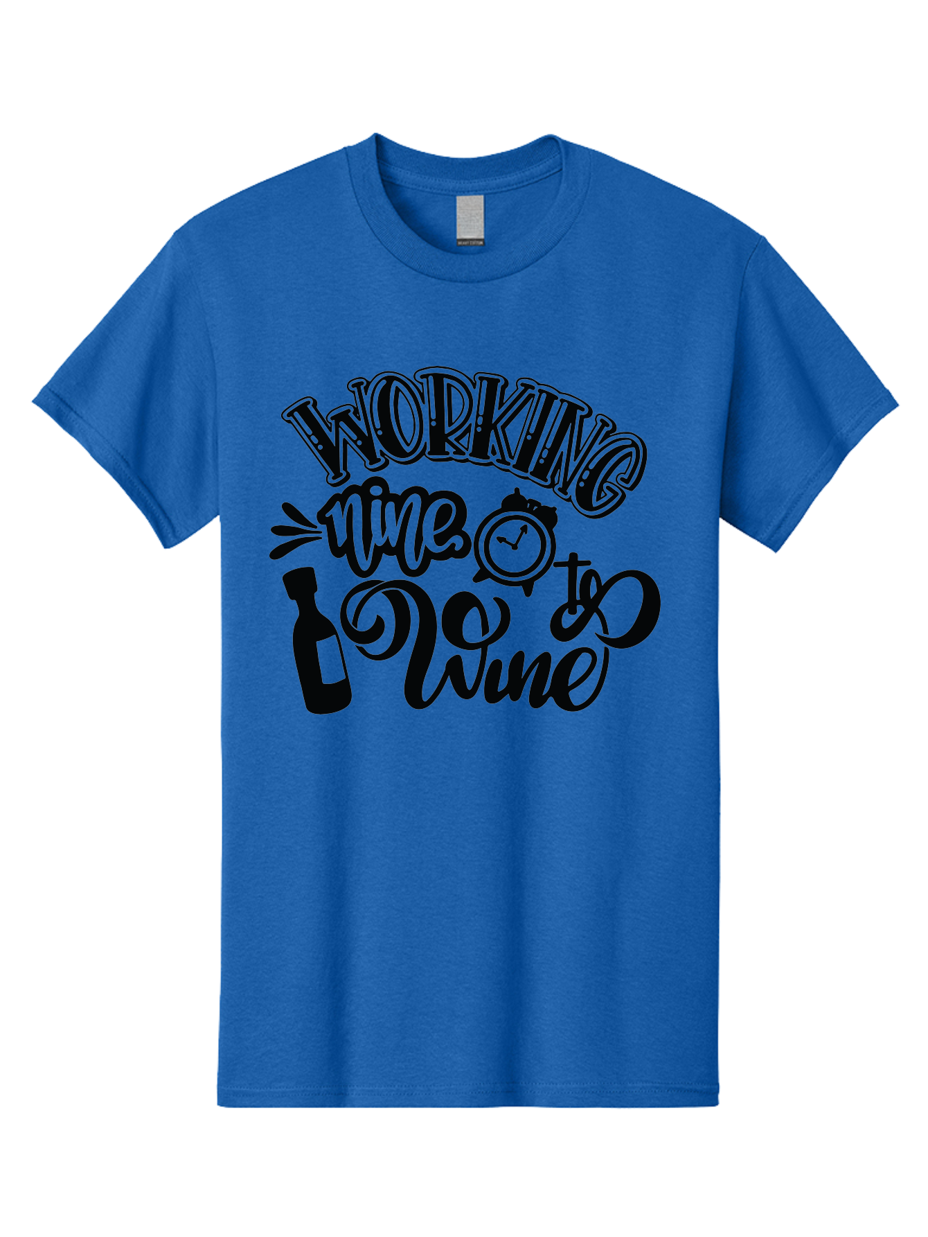 Working-Nine-To-Wine Men'S Graphic Tee, 100% Cotton, Comfortable Casual Summer Wear, Machine Washable, Wine Bottle, Clock, Pun On Working Nine To Five, Humorous Quote, Funny Design, Wine Lover, Office Humor, Wine Culture Aad989 1