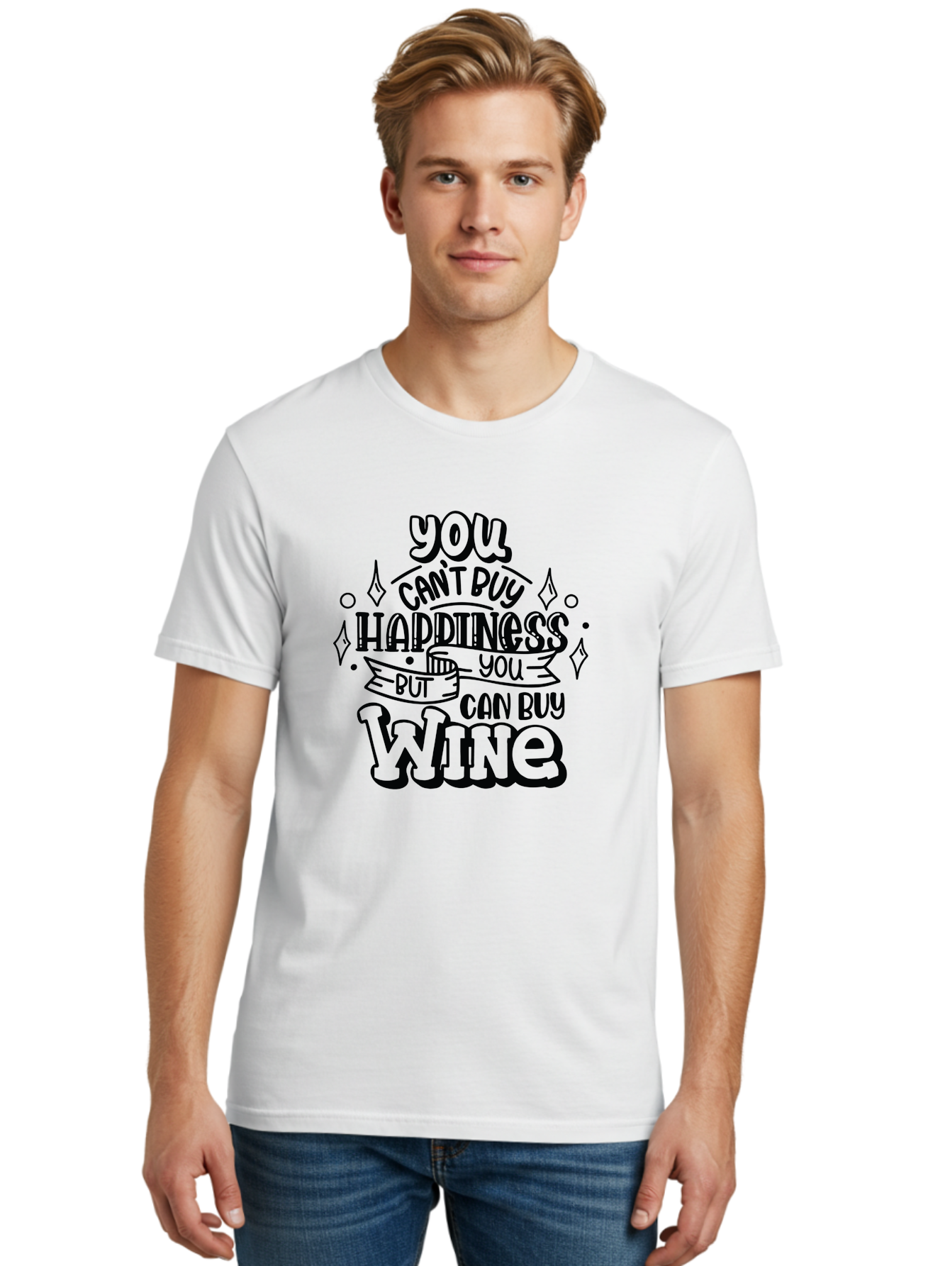 You-Can-T-Buy-Happiness-But-You-Can-Buy-Wine Men'S Graphic Tee, 100% Cotton, Comfortable Casual Summer Wear, Machine Washable, Funny Quote, Wine Lovers, Happiness And Wine, Inspirational Saying, Motivational Phrase, Wine Quote, Humor And Wine, Aad990 6