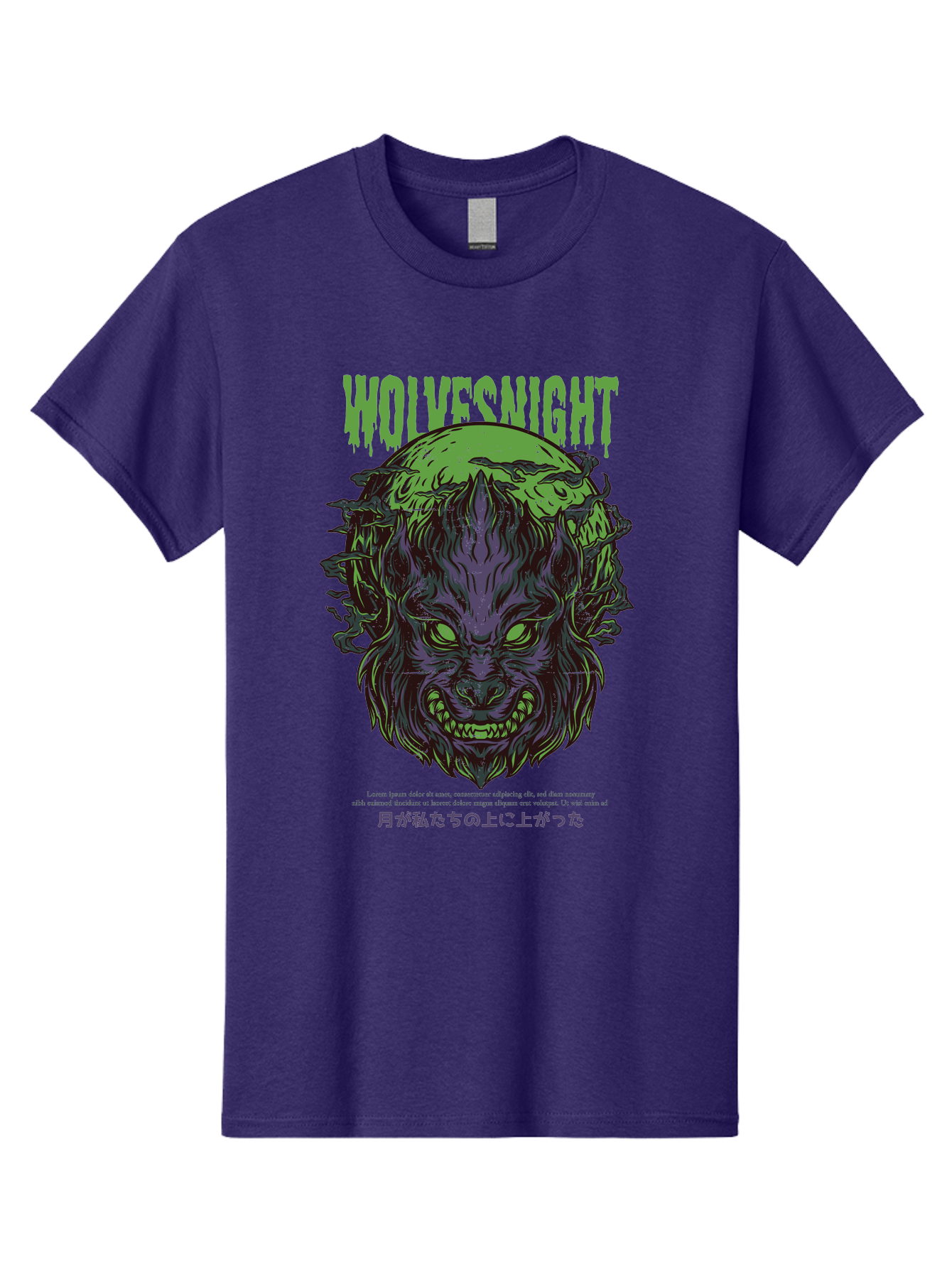 Wolvesnight Men'S Graphic Tee, 100% Cotton, Comfortable Casual Summer Wear, Machine Washable, Werewolf Illustration, Full Moon, Sharp Teeth, Glowing Eyes, Horror Theme, Dark Art, Mystical Creature, Legend Of The Wolf, Japanese Text, Aad991 29