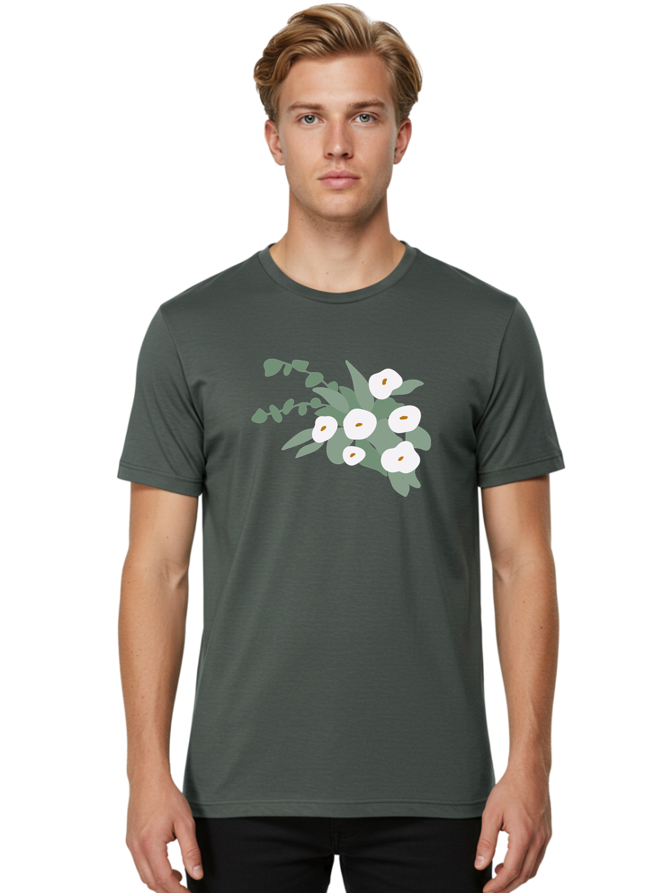 After-Glow Men'S Graphic Tee, 100% Cotton, Comfortable Casual Summer Wear, Machine Washable, Lotus Flowers, White Blooms, Gray Leaves, Spiritual Symbols, Serene Atmosphere, Peaceful Ambiance, Afterlife, Lotus Flower, Gray Graphics Aad992 14
