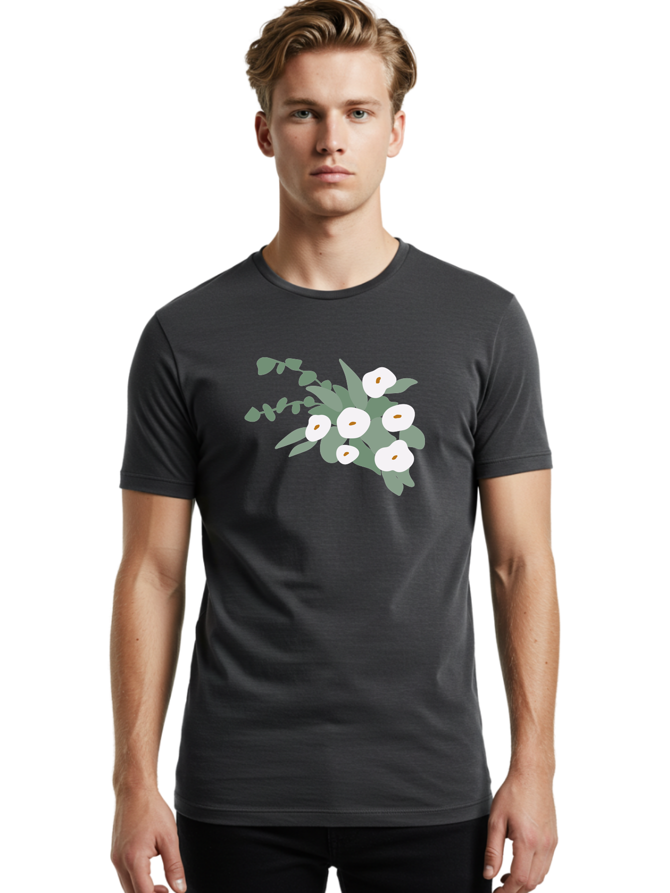 After-Glow Men'S Graphic Tee, 100% Cotton, Comfortable Casual Summer Wear, Machine Washable, Lotus Flowers, White Blooms, Gray Leaves, Spiritual Symbols, Serene Atmosphere, Peaceful Ambiance, Afterlife, Lotus Flower, Gray Graphics Aad992 6