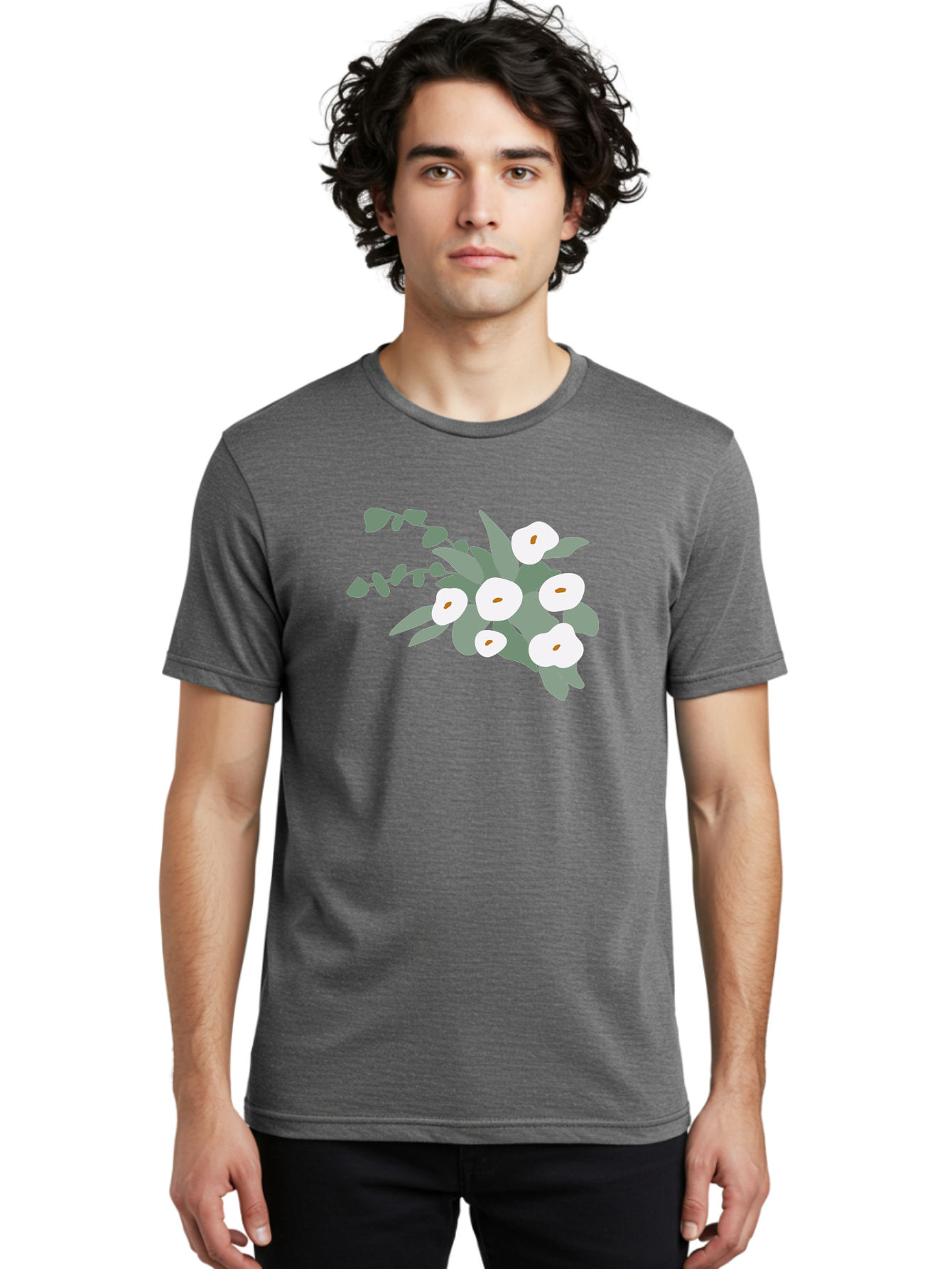 After-Glow Men'S Graphic Tee, 100% Cotton, Comfortable Casual Summer Wear, Machine Washable, Lotus Flowers, White Blooms, Gray Leaves, Spiritual Symbols, Serene Atmosphere, Peaceful Ambiance, Afterlife, Lotus Flower, Gray Graphics Aad992 18